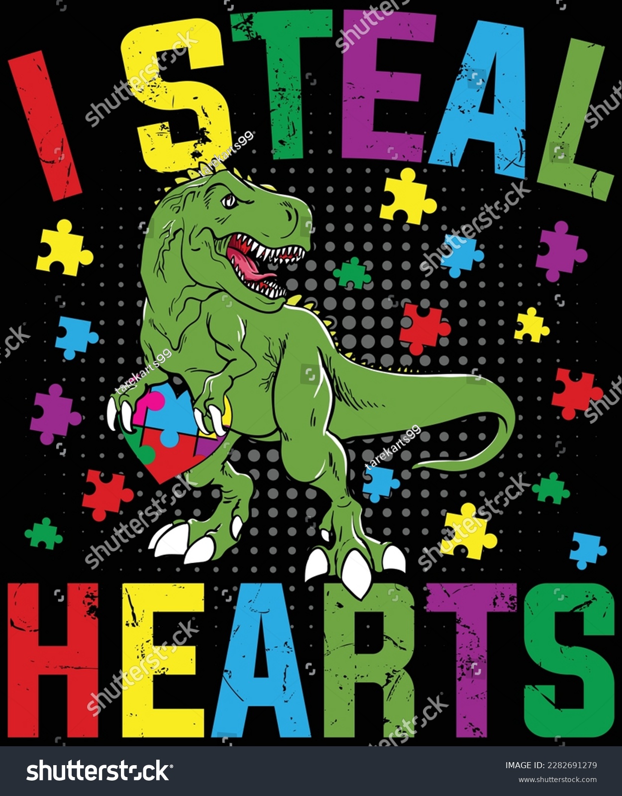 SVG of  I Steal Hearts T-rex Dinosaur Baby Boys Autism Awareness T-Shirt design.  Autism Awareness Day T-Shirt Design Template, Illustration, Vector graphics, Autism Shirt, T-Shirt Design. autistic design,  svg