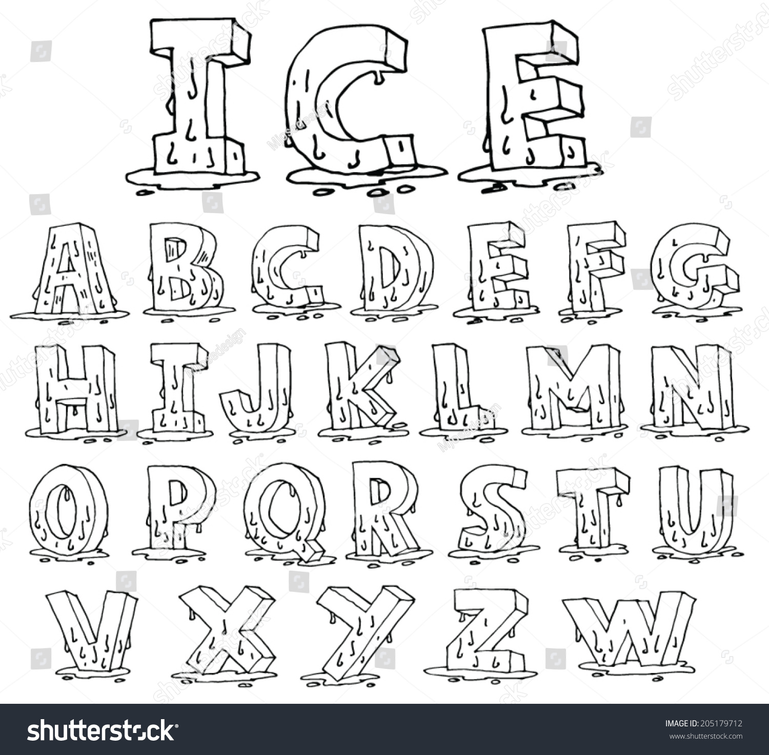 Ice Alphabet Melting Down Vector Stock Vector (Royalty Free) 205179712