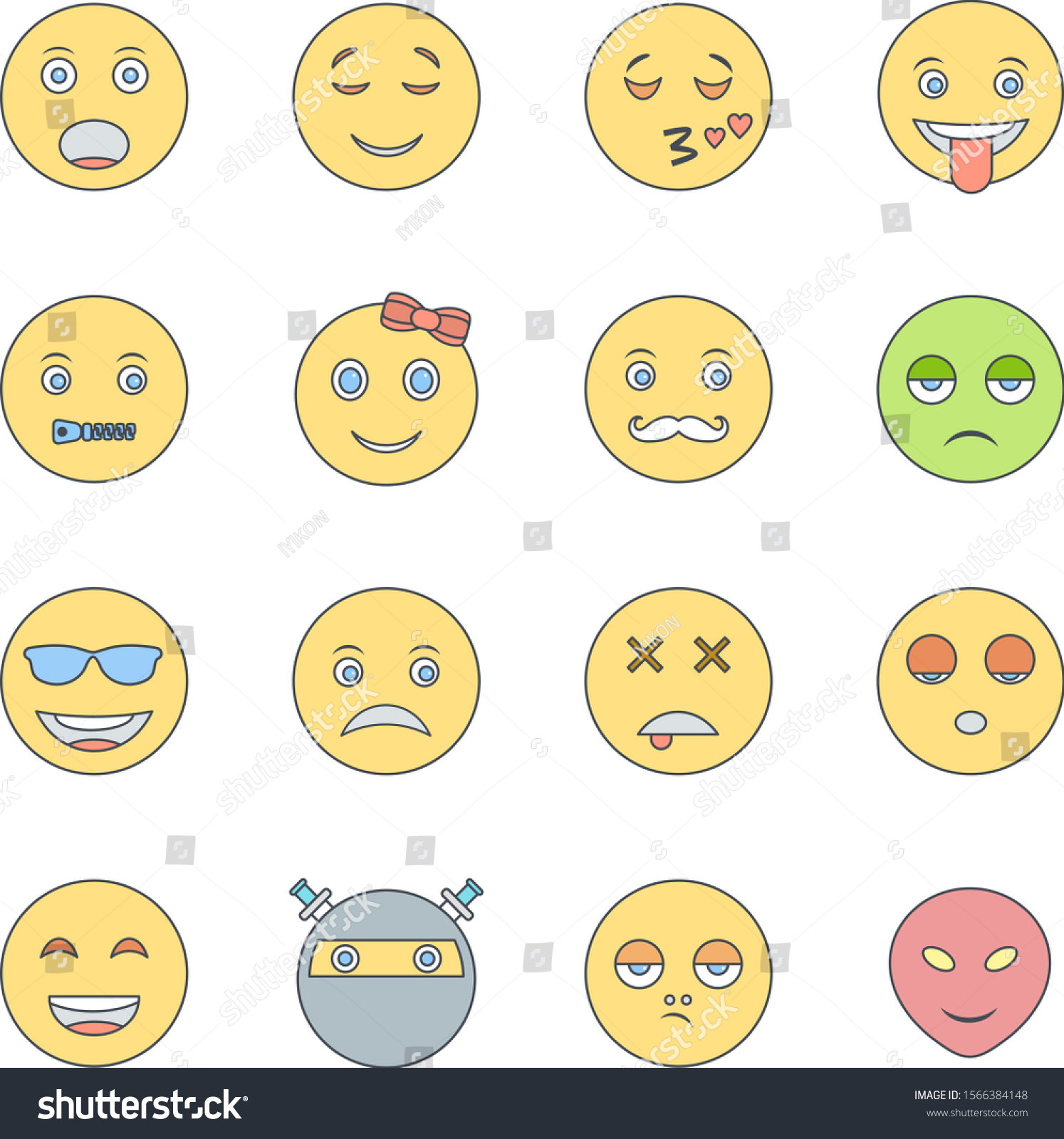 16 Icon Set Emoji Personal Commercial Stock Vector (Royalty Free ...