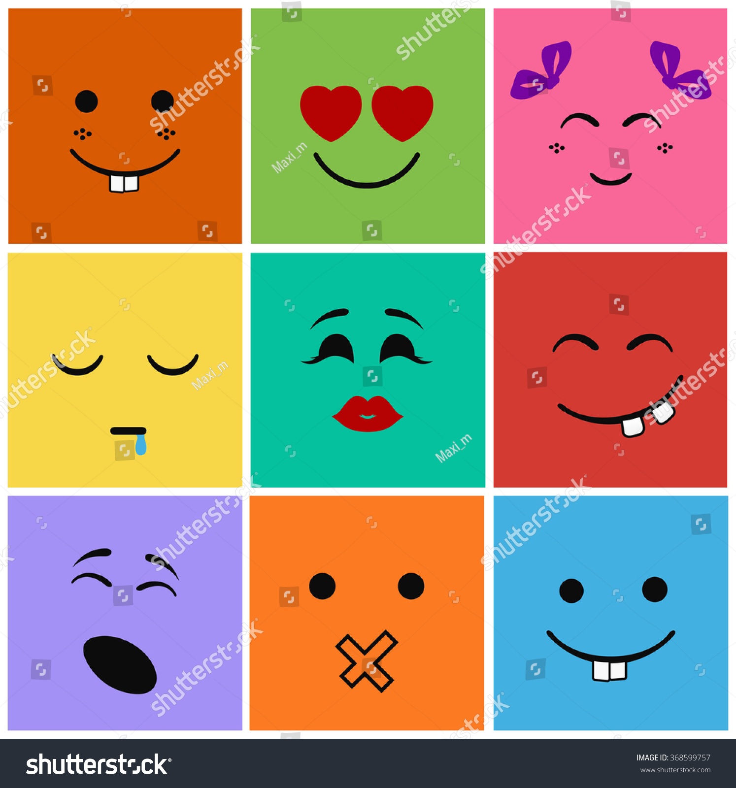 9 Icons Set Faces And Characters Different In Colors Stock Vector ...