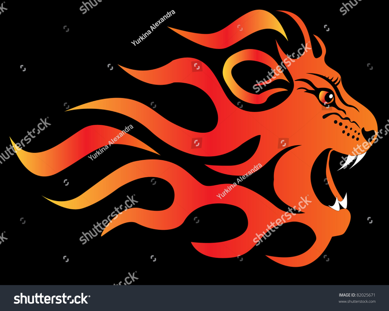 Illustration Infuriated Lion In Fire On Black Background - 82025671 ...