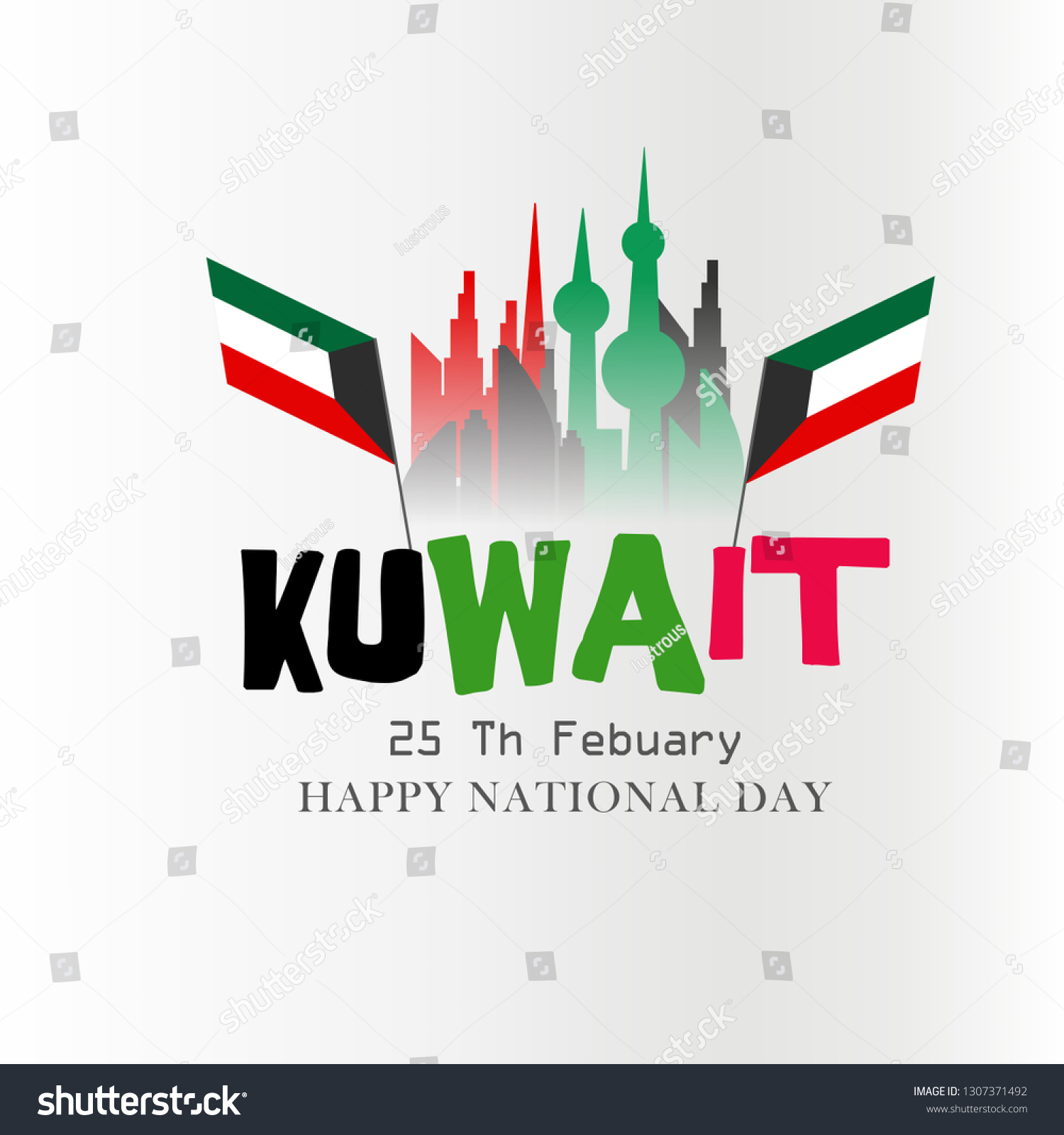 Illustration 25th February Kuwait Happy National Stock Vector Royalty Free 1307371492