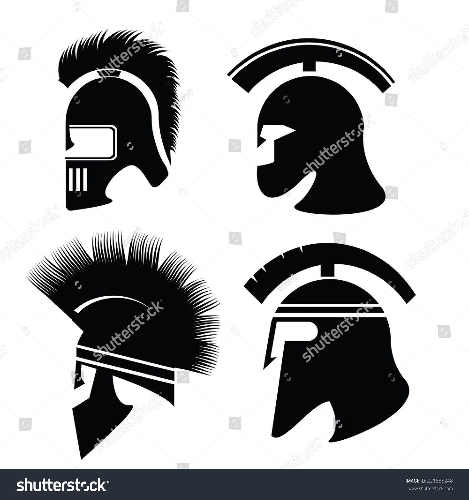 Illustration With Silhouettes Of Helmet On A White Background ...