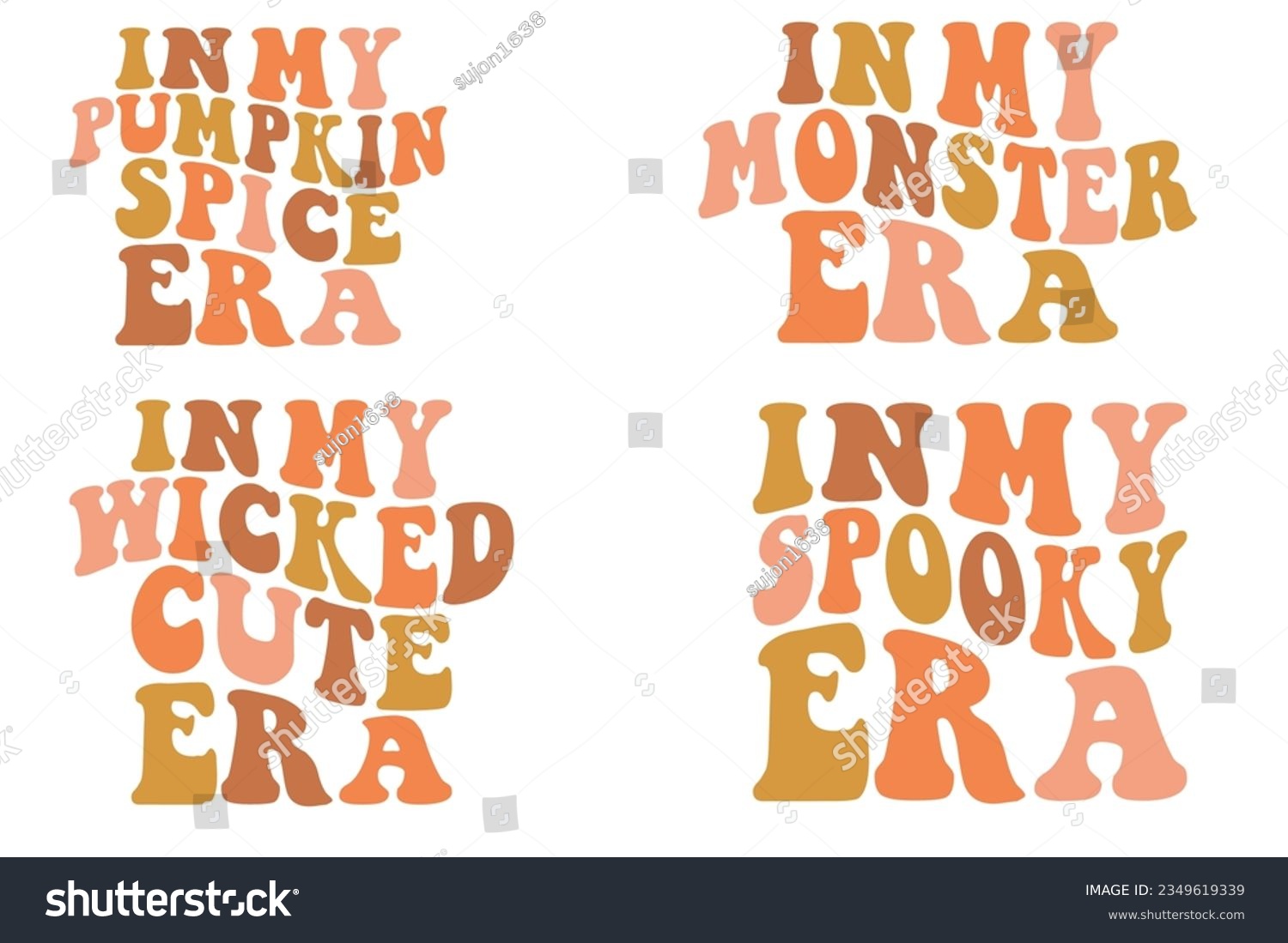 SVG of  In My Pumpkin Spice Era, In My Monster Era, In My Wicked Cute Era, In My Spooky Era retro wavy SVG T-shirt designs svg