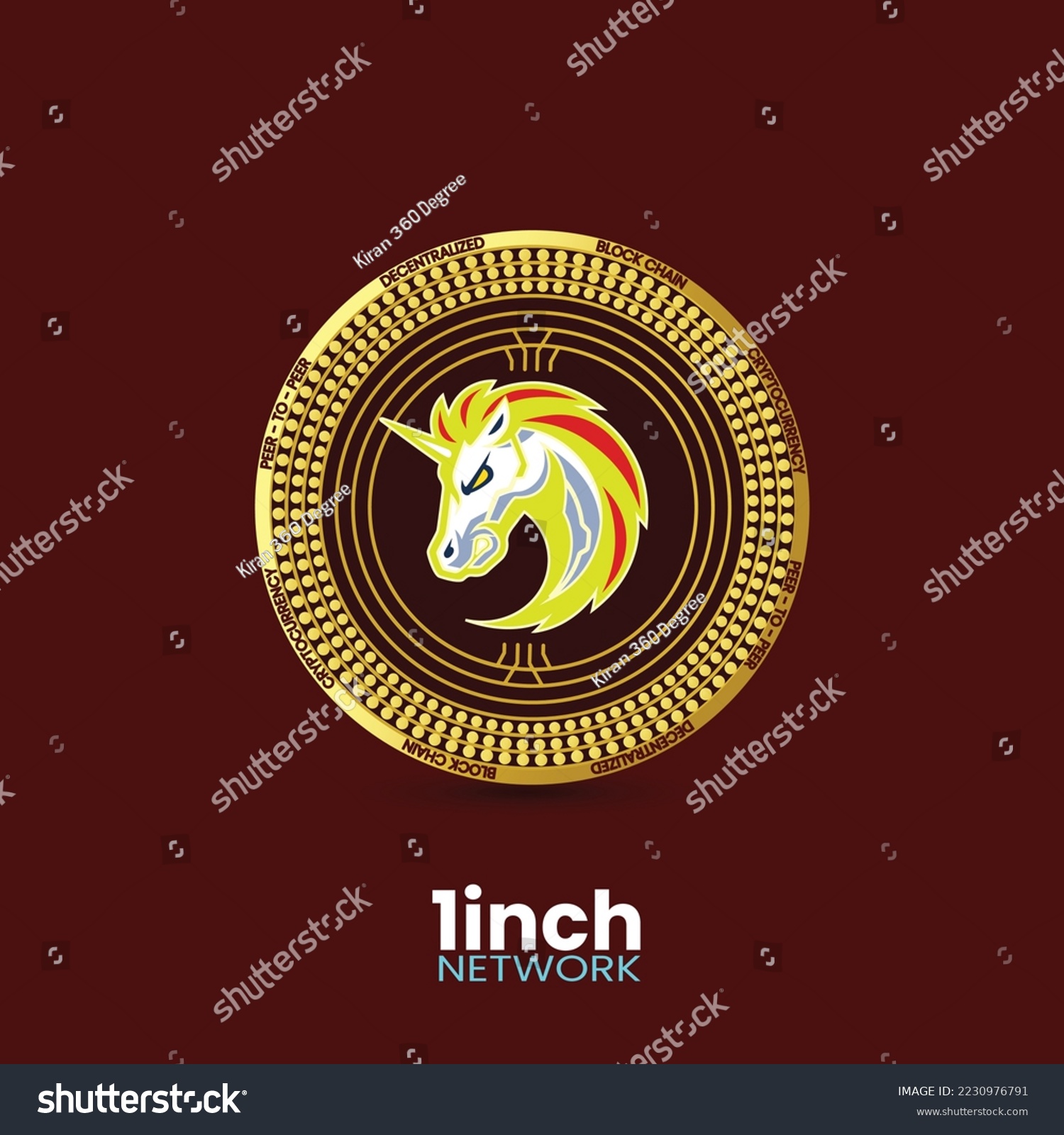 SVG of 1Inch Network 1INCH Cryptocurrency coin isolated on dark red background, Blockchain, finance symbol. Vector illustration, Crypto logotype symbol vector illustration of digital currency brand. svg
