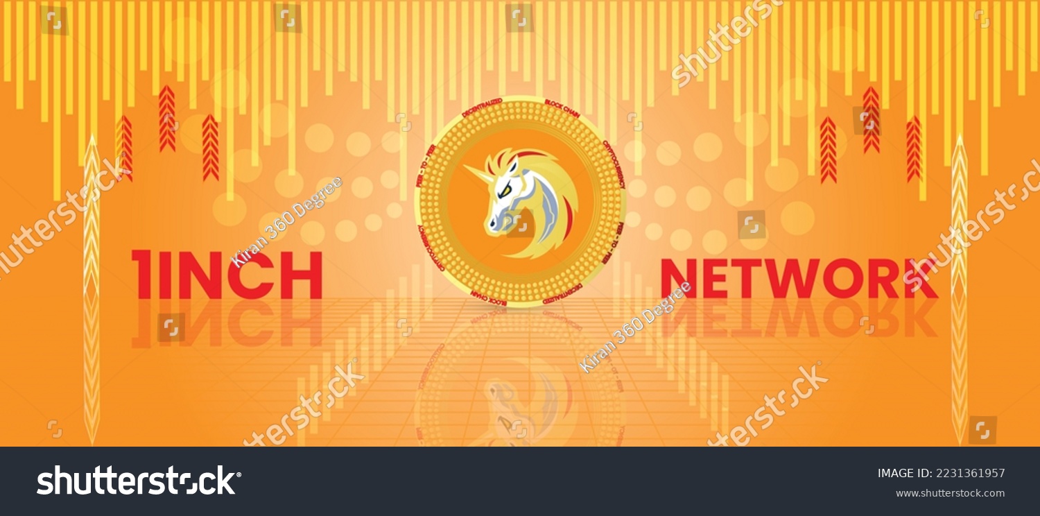 SVG of 1Inch Network 1INCH cryptocurrency logo and symbol banner background, decentralized finance blockchain vector cryptocurrency background concept svg