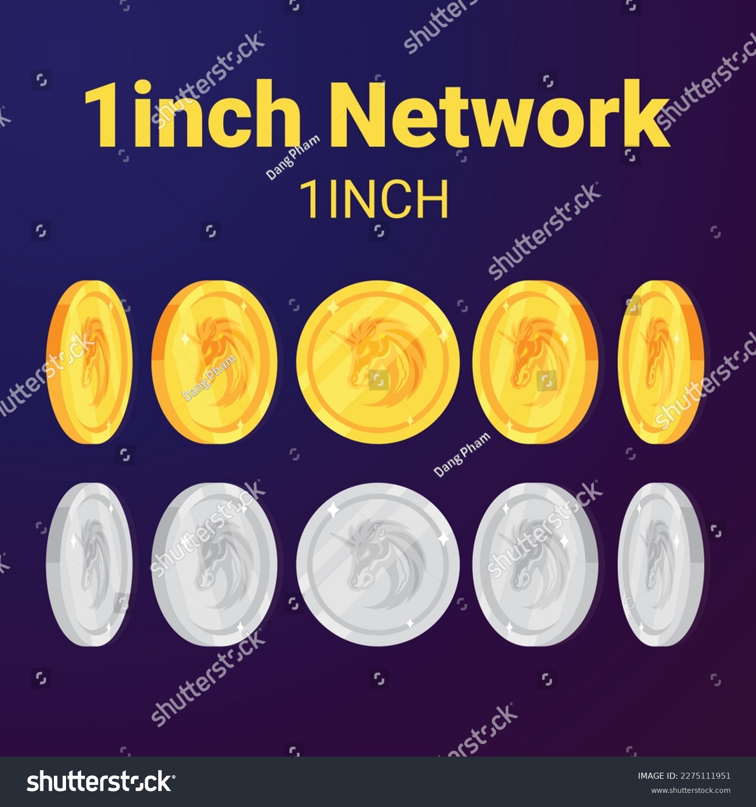 SVG of 1inch Network (1INCH) realistic crypto currency golden isolated. eps vector svg