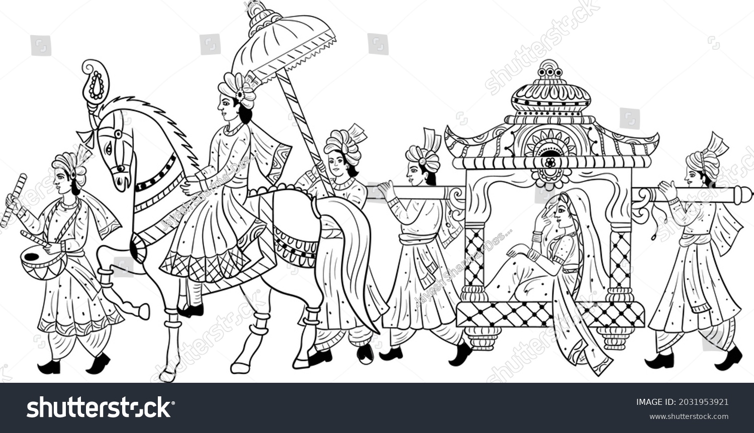 Indian Groom Bride Baraat Bandoli Wedding Stock Vector Royalty Free