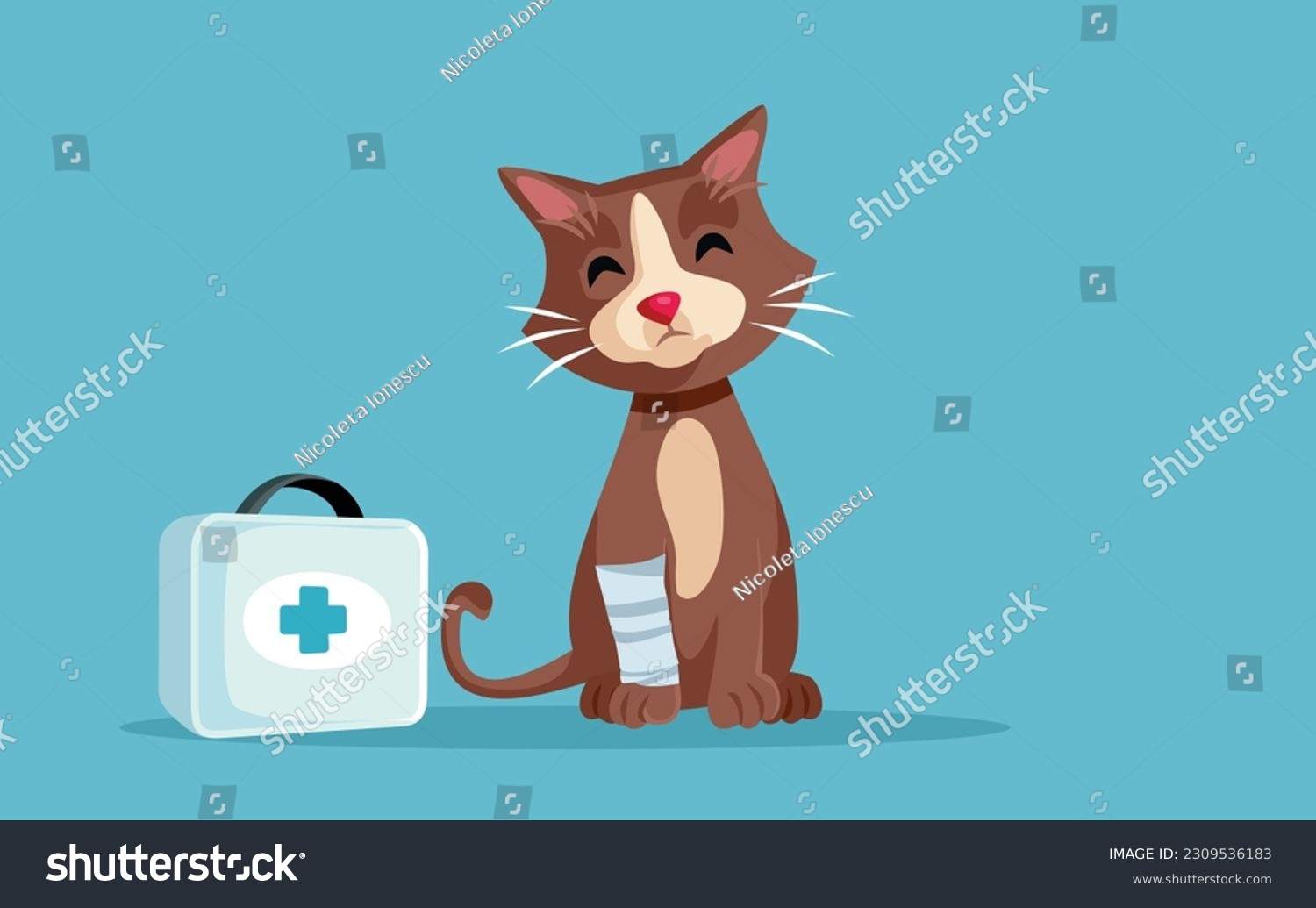 SVG of 
Injured Cat with Broken Leg Vector Cartoon Illustration. Domestic animal having an accident in need of treatment 
 svg