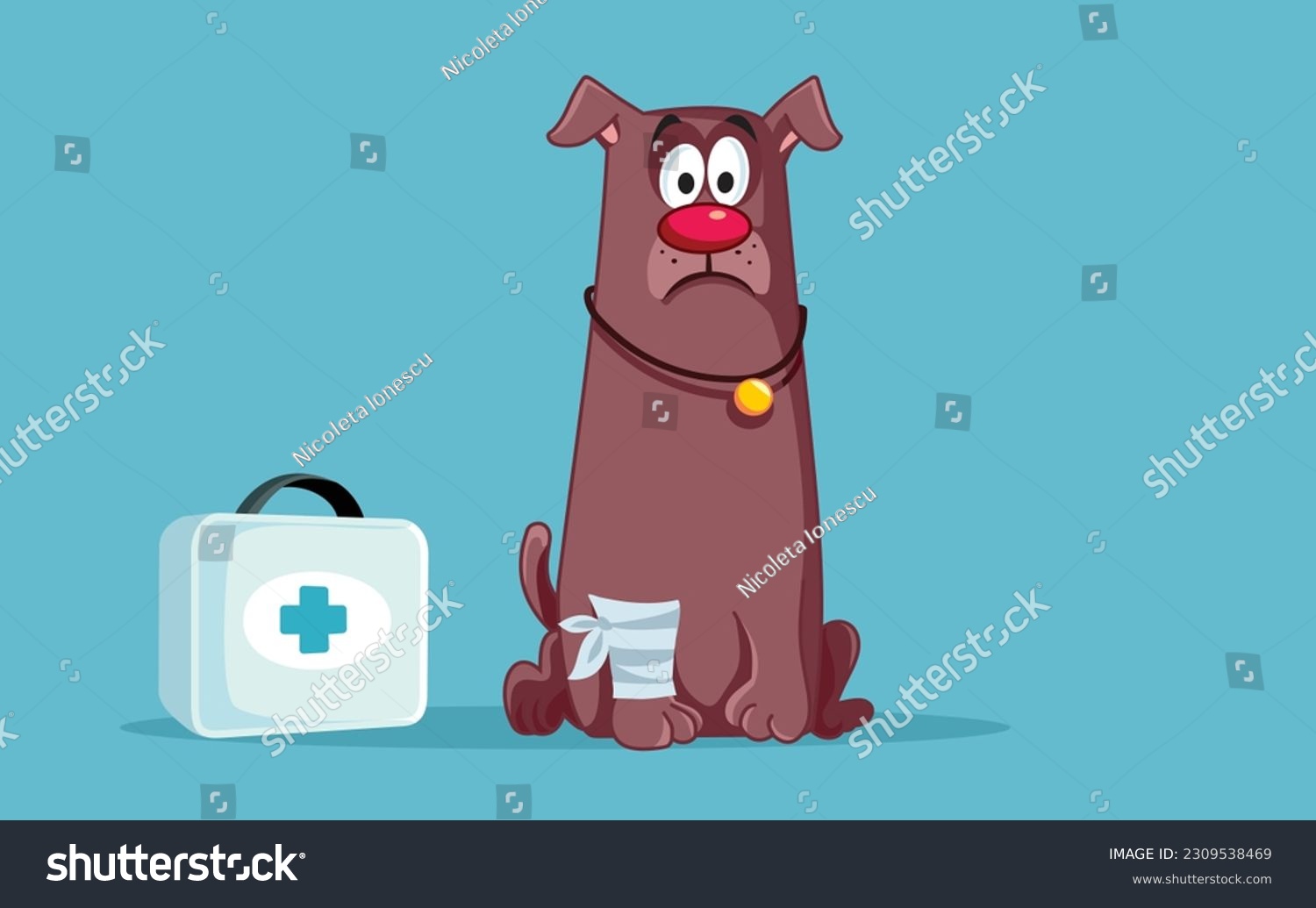 SVG of 
Injured Dog with Broken Leg Vector Cartoon Illustration. Domestic animal having an accident in need of treatment 
 svg