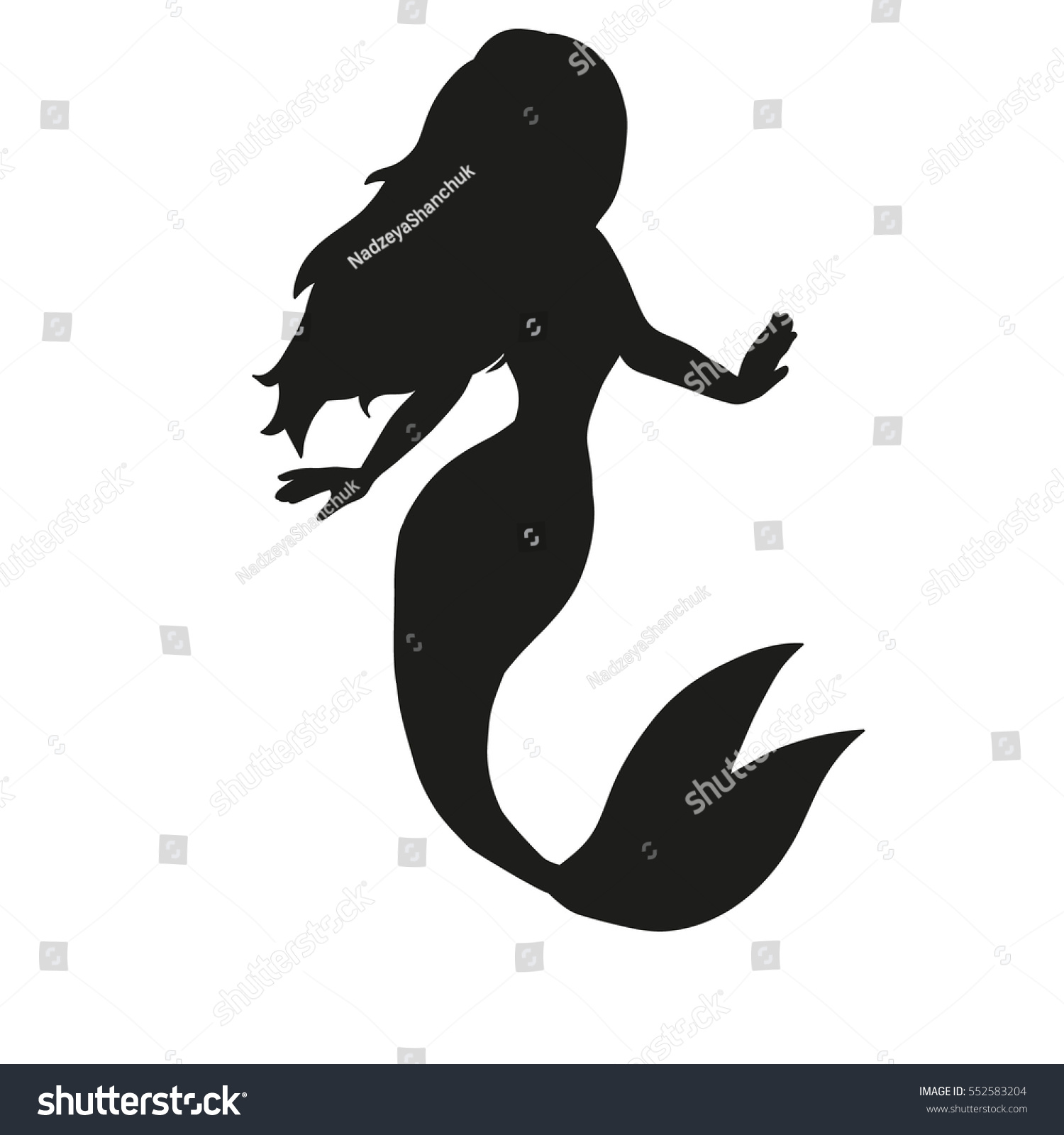 Isolated Cute Mermaid Silhouette Stock Vector 552583204 - Shutterstock