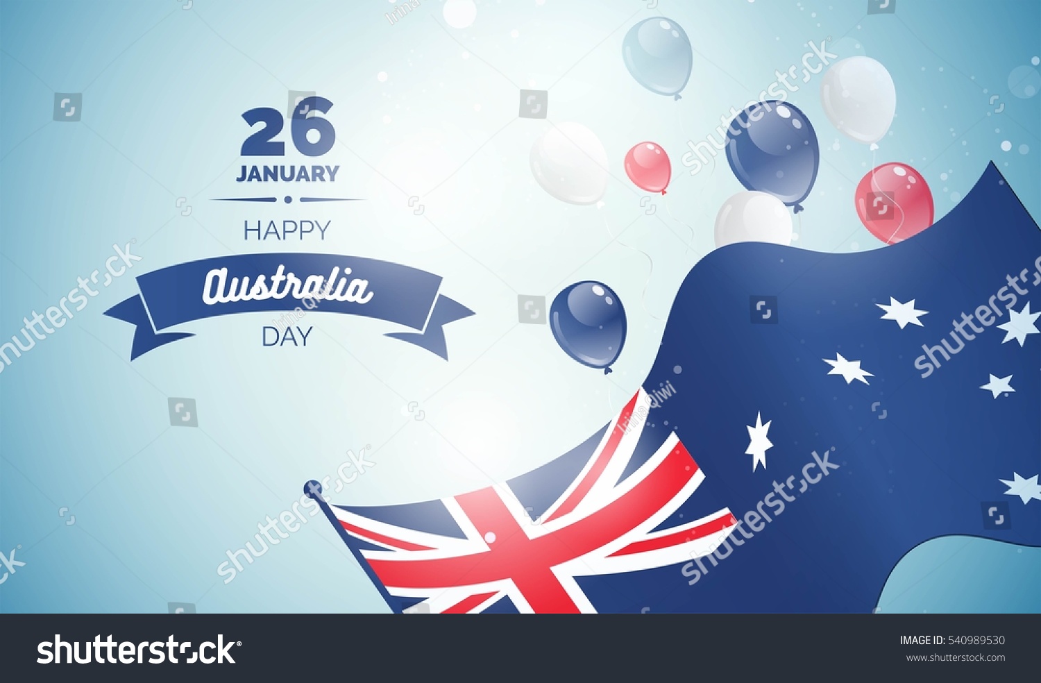 SVG of 26 january. Australia Day greeting card. Celebration background with flying balloons and waving flag. Vector illustration svg