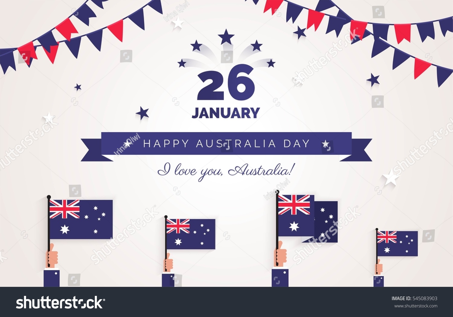 SVG of 26 january. Australia Day greeting card. Holiday background with waving flags, ribbon and garlands. Vector flat illustration svg