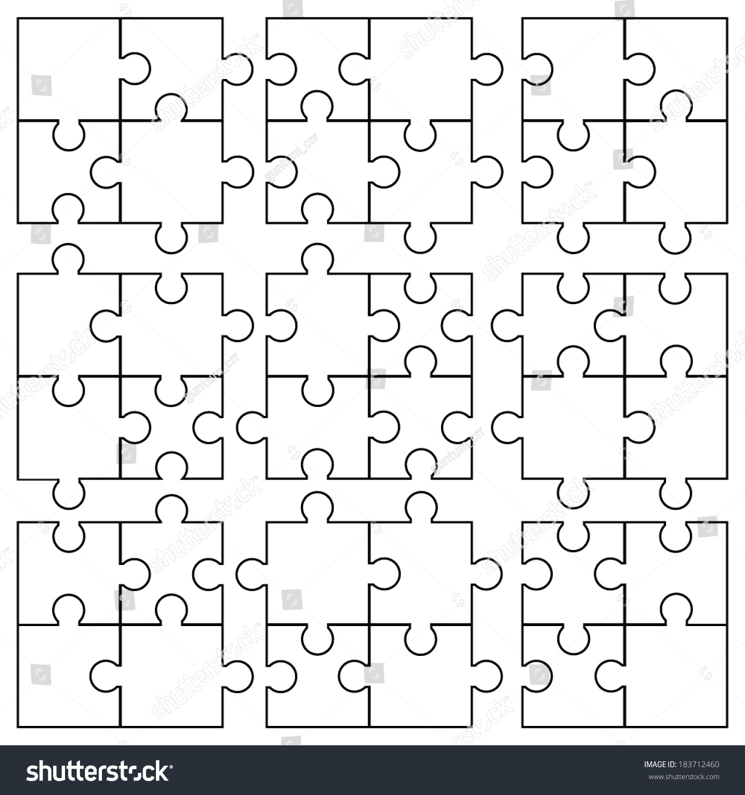 Vektor Stok 36 Jigsaw Puzzle Blank Template Cutting (Tanpa Royalti ...