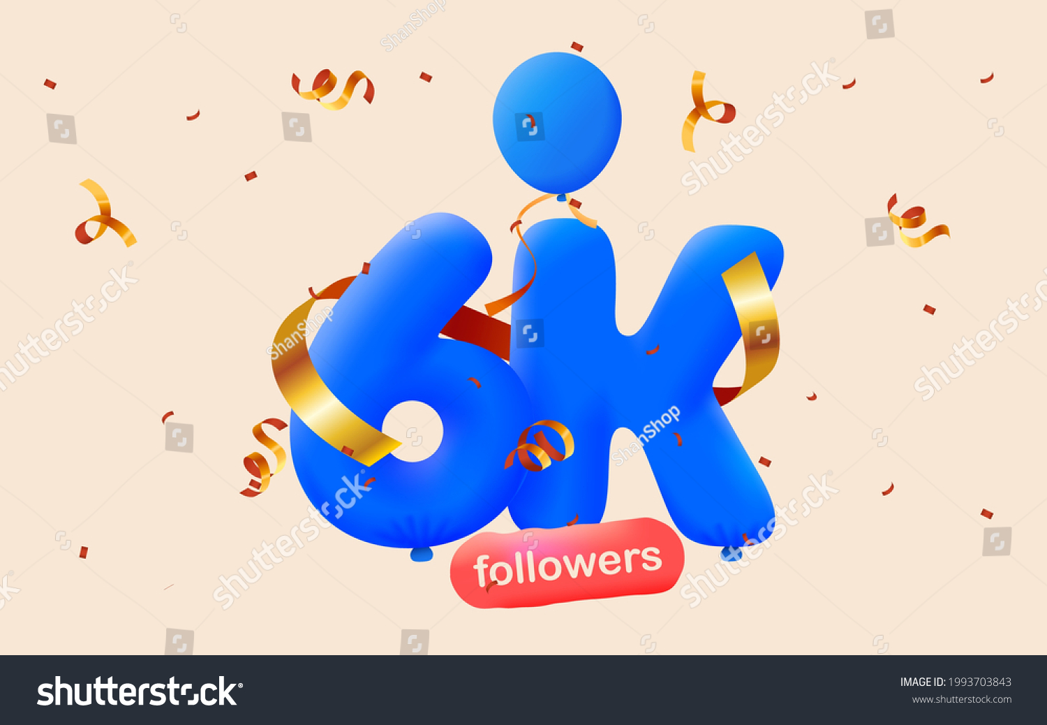 6k Followers Thank You 3d Blue Stock Vector Royalty Free 1993703843