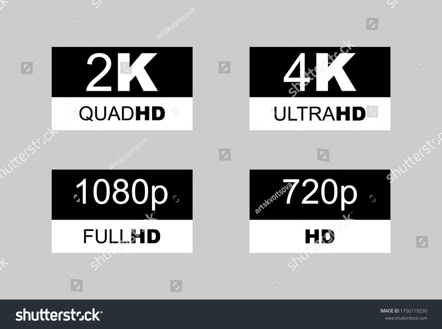 4k Ultrahd 2k Quadhd 1080 Fullhd Stock Vector Royalty Free