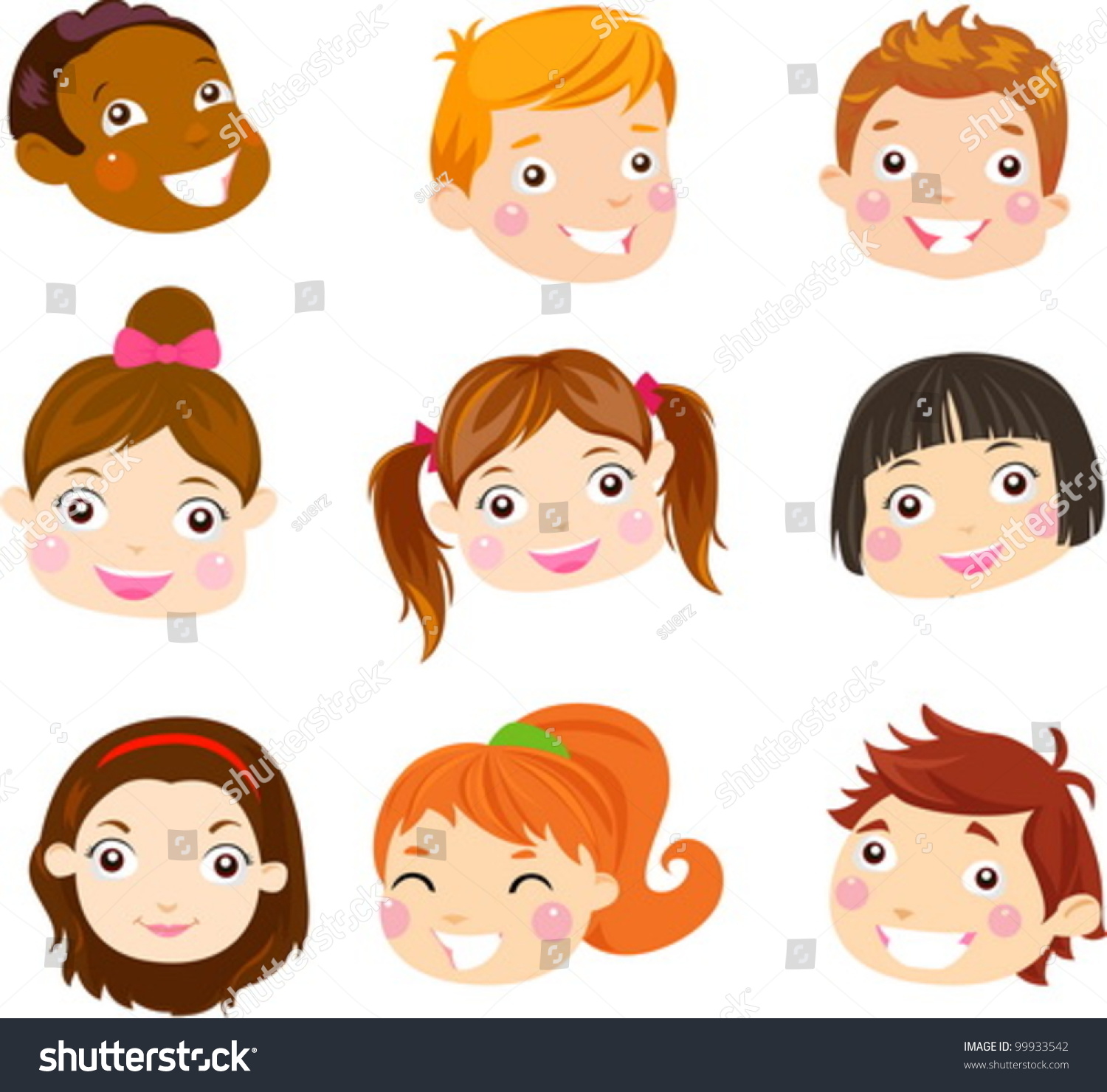 Kids Face Set Stock Vector 99933542 : Shutterstock