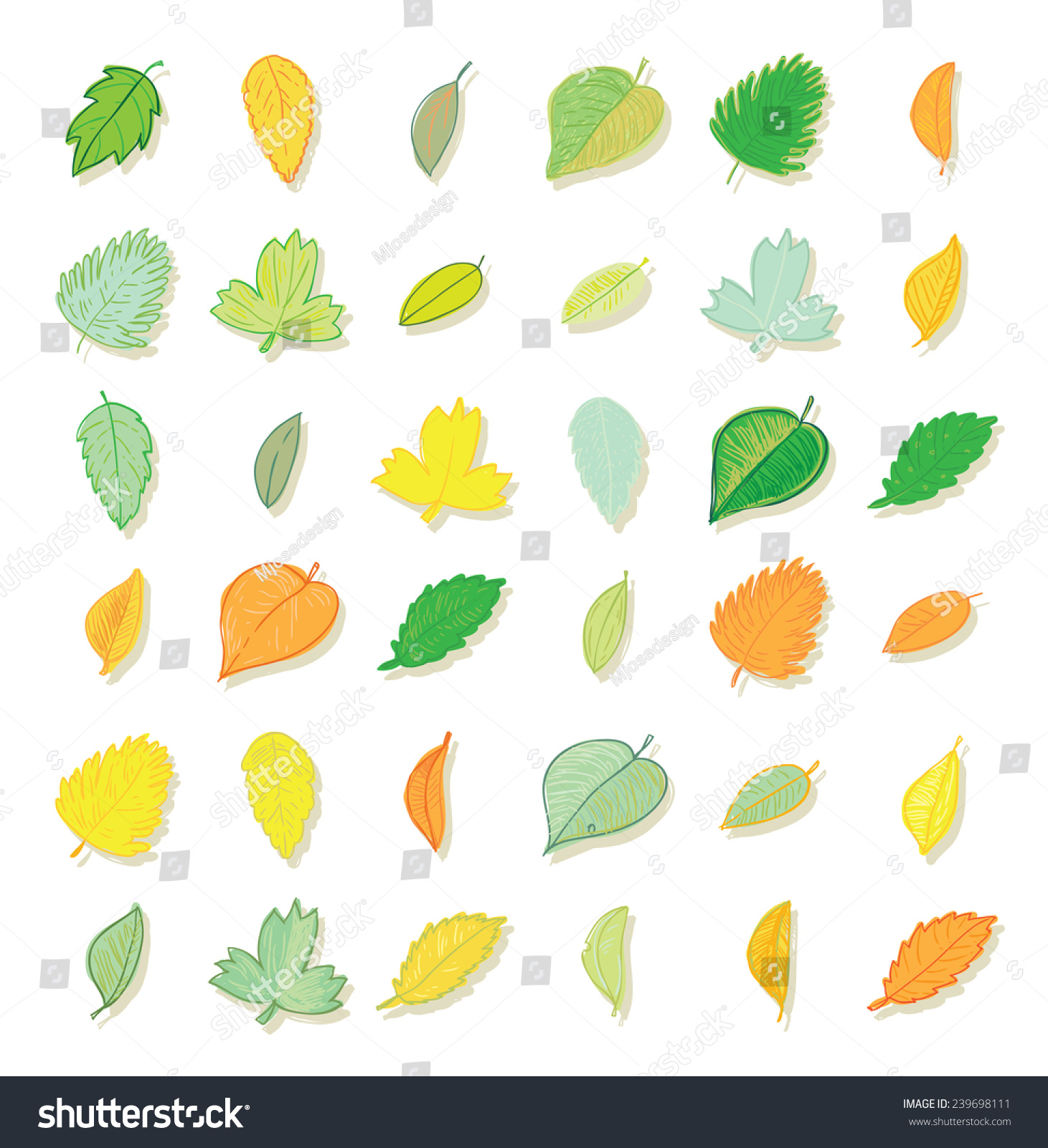 Leaves Doodles Set Vector Hand Drawn Stock Vector Royalty Free