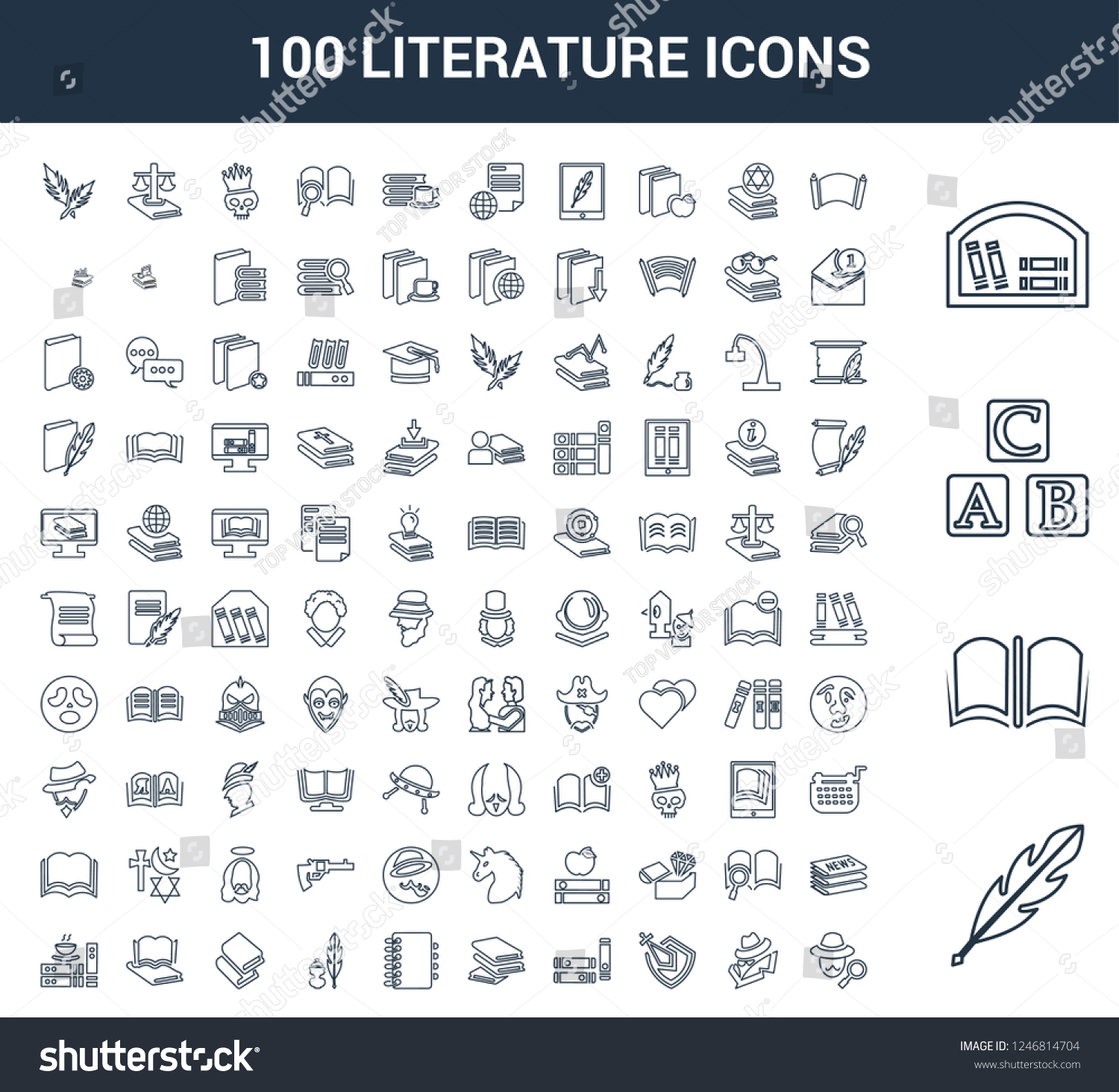 100 Literature Universal Linear Icons Set Stock Vector Royalty Free