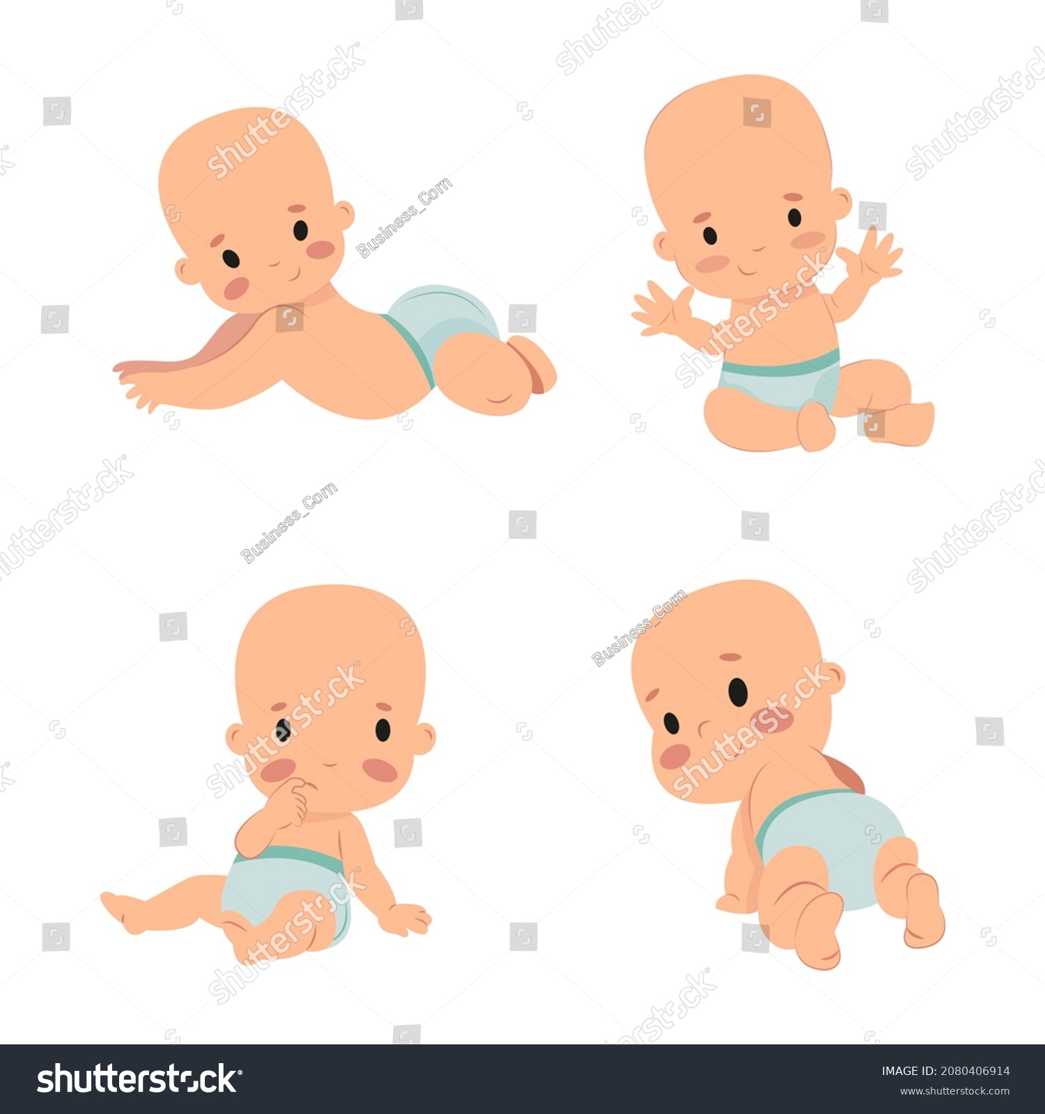 4 Little Boys Diapers Sitting On Stock Vector (Royalty Free) 2080406914