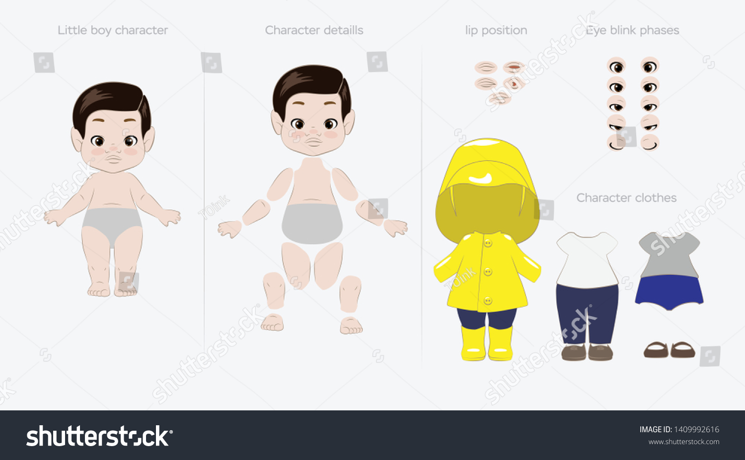 Little Cute Boy Character Animation Blink Stock Vector Royalty Free