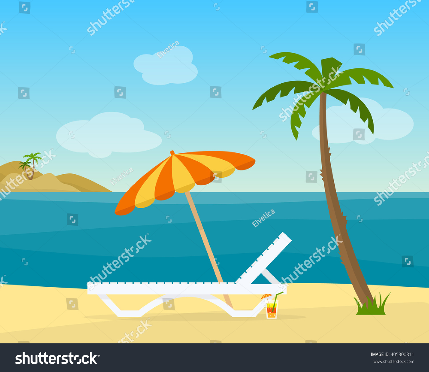 Lounge On The Beach Under A Palm Tree. Beach Chair With Sea On Tropical ...