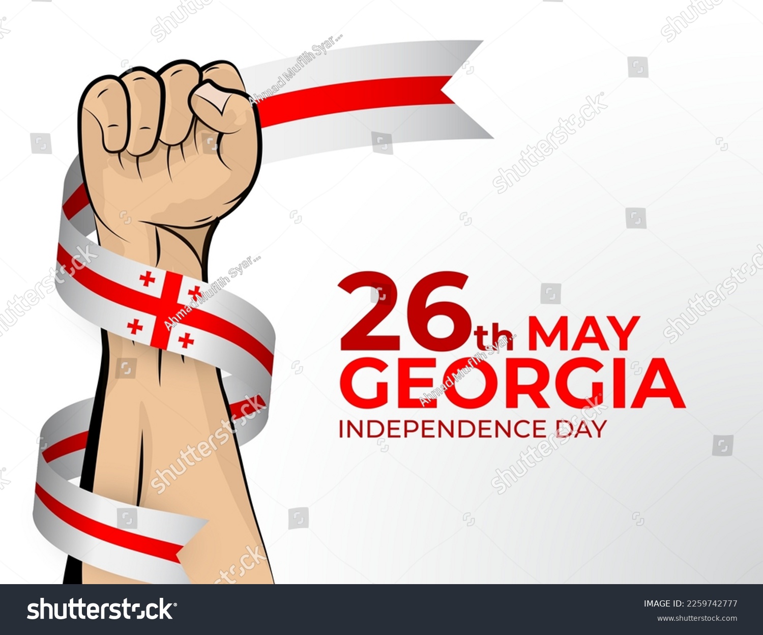 SVG of 26 May. Vector illustration of Happy Independence Day greeting card for the country of Georgia with clenched fists and a flag ribbon. Use for banners on a white background. svg