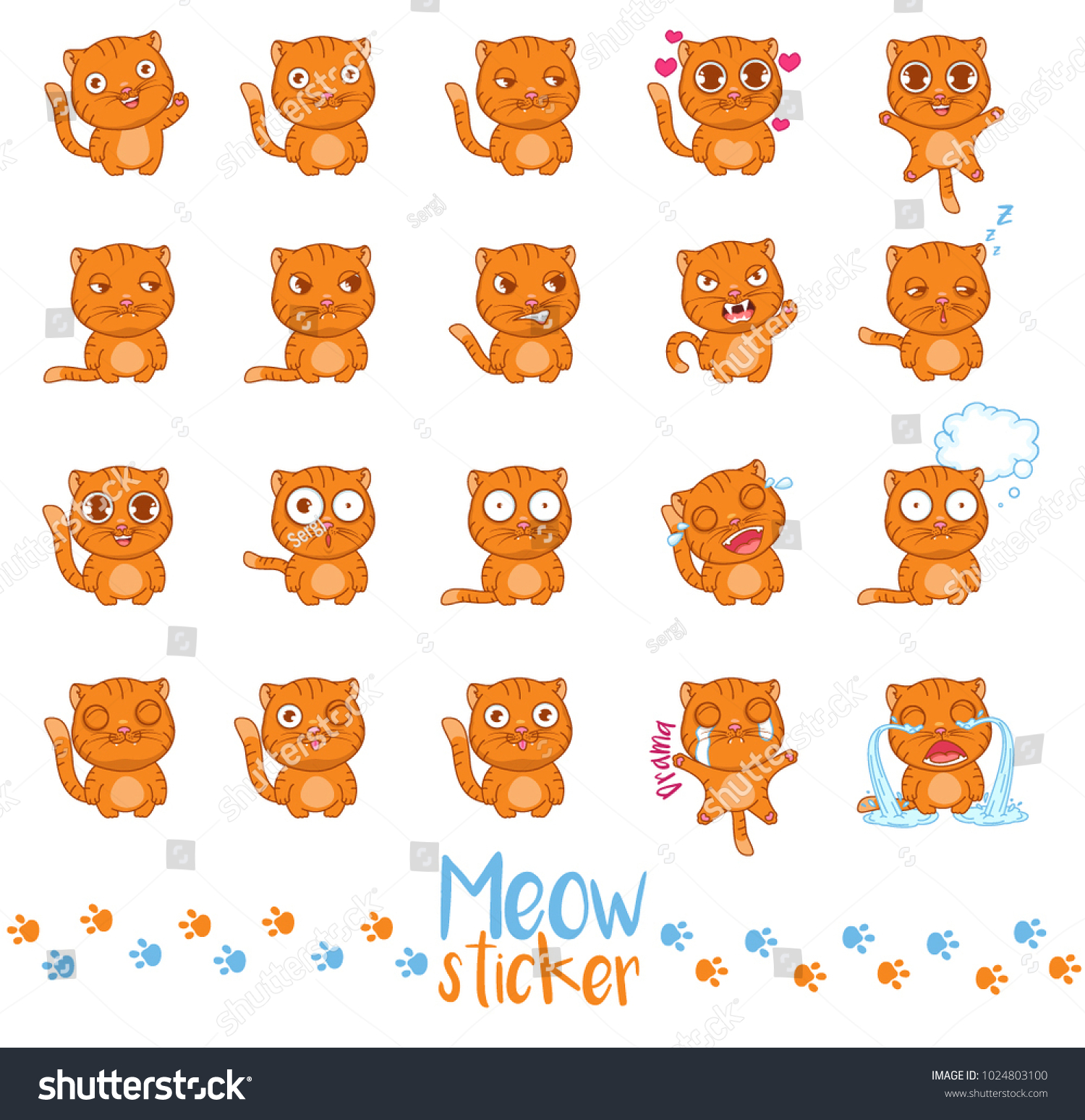 Meow Sticker Set Vector Illustrations Cute Stock Vector (Royalty Free ...