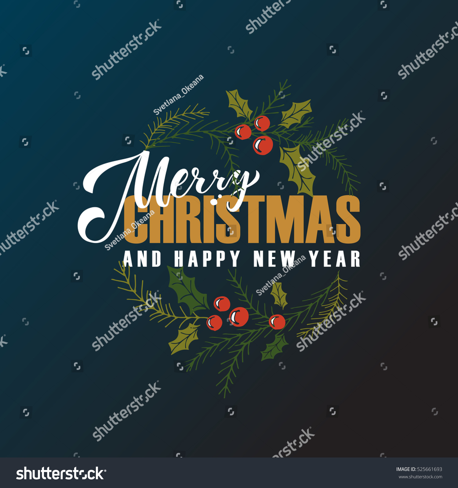 Merry Christmas Happy New Year Greetings Stock Vector 525661693 - Shutterstock