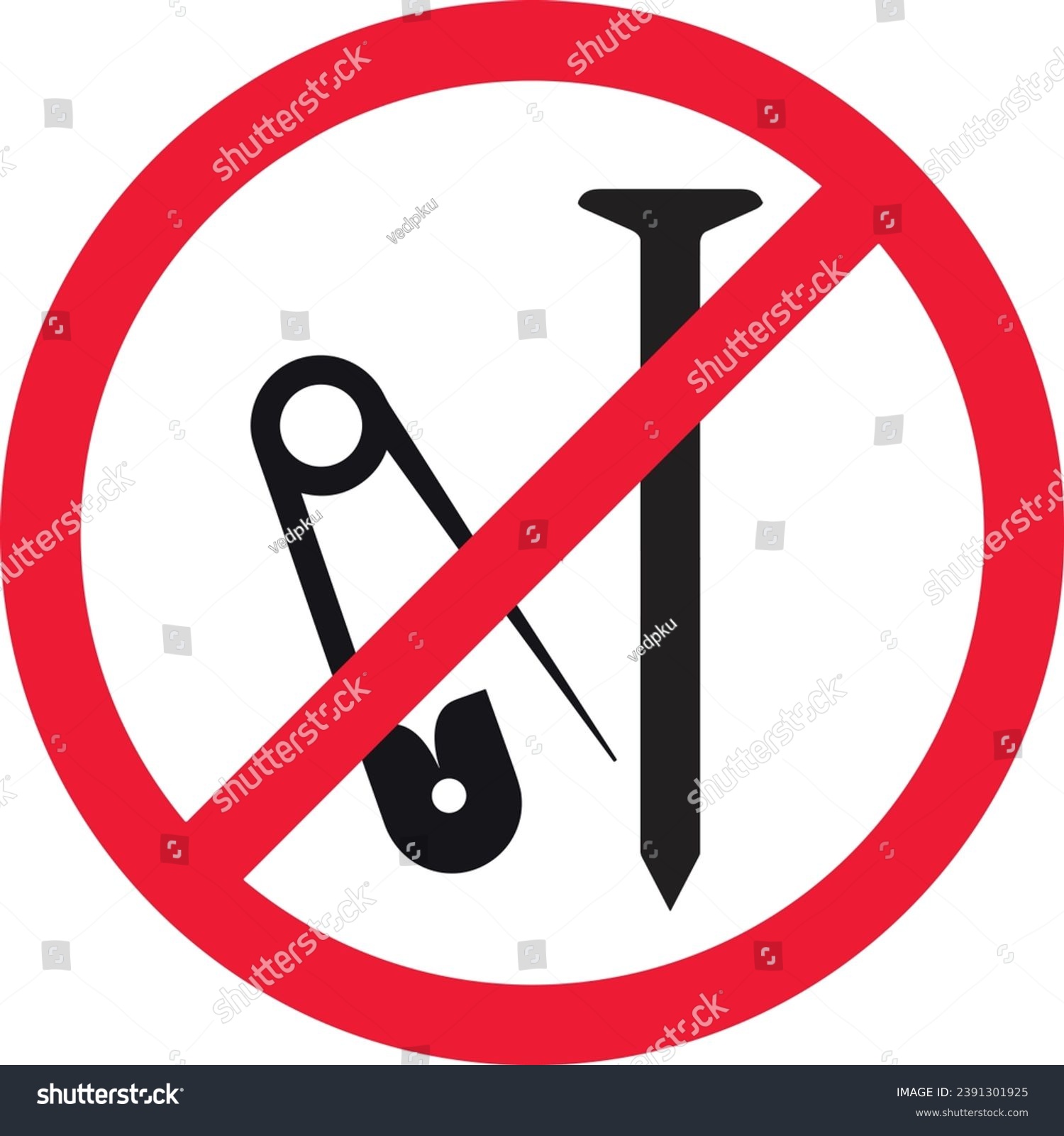 SVG of 
Metal Nail not allowed | No Safety pin | Sharp Object not allowed | prohibition signs metal nails and safety pin svg