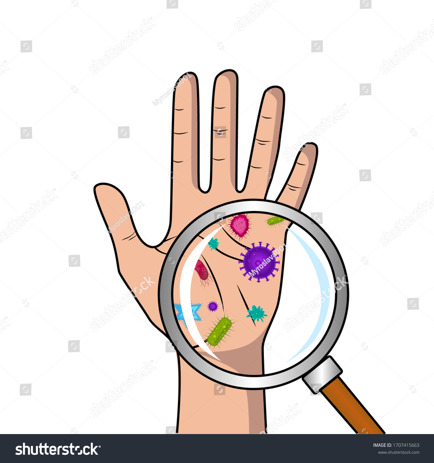 Microbes On Hand Under Microscope Vector Stock Vector (Royalty Free