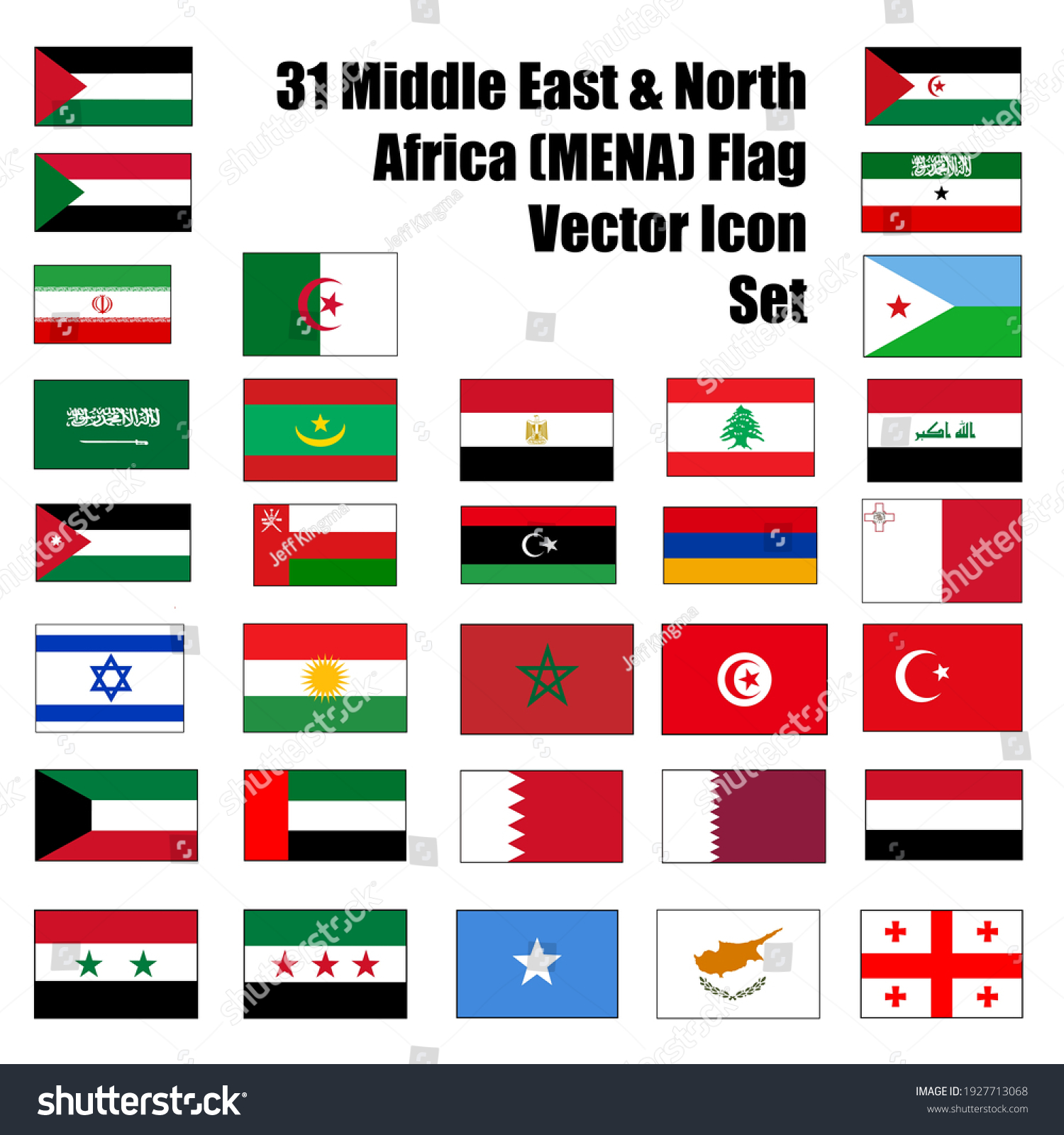 SVG of 31 Middle East and North Africa Flag (MENA) rectangle Icon Set of major countries and regions. svg