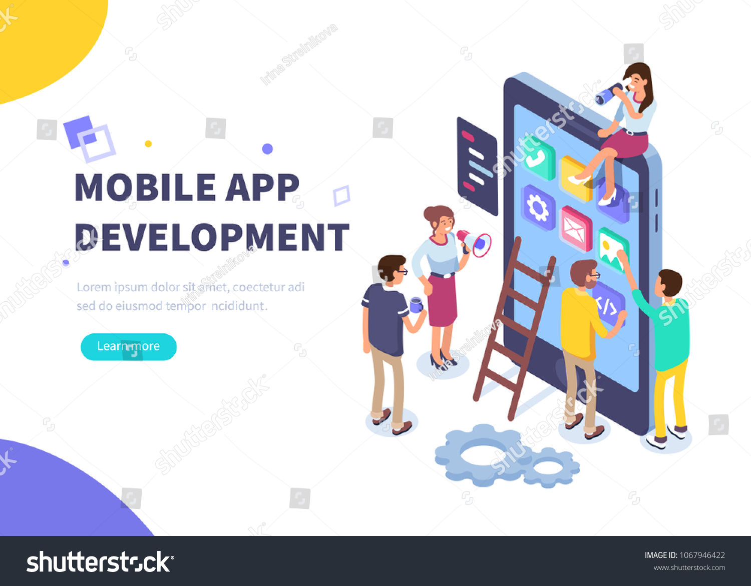 SVG of 
Mobile app development concept banner with characters. Can use for web banner, infographics, hero images. Flat isometric vector illustration isolated on white background. svg