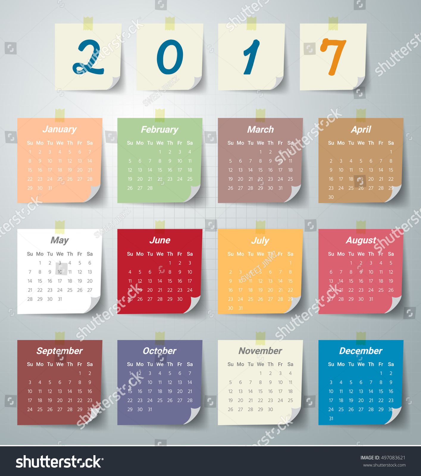2017 Modern Calendar Template Vectorillustration Stock Vector 497083621