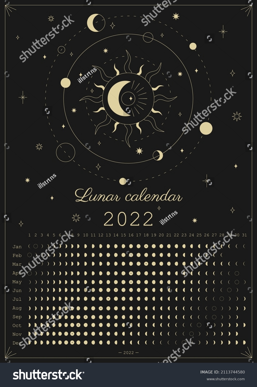 2022 Moon Calendar Astrological Calendar Design Stock Vector (Royalty ...