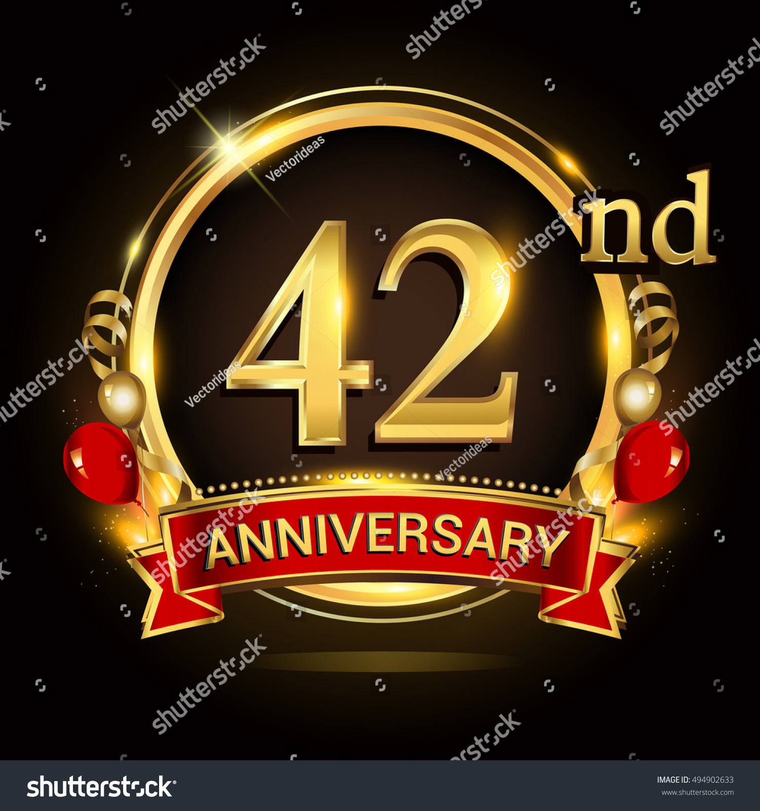 42nd Anniversary Logo Golden Ringballoons Red Stock Vector 494902633 ...