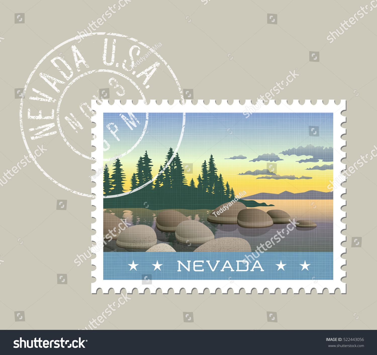 SVG of  Nevada postage stamp design. 
Vector illustration of Lake Tahoe shoreline. Grunge postmark on separate layer svg