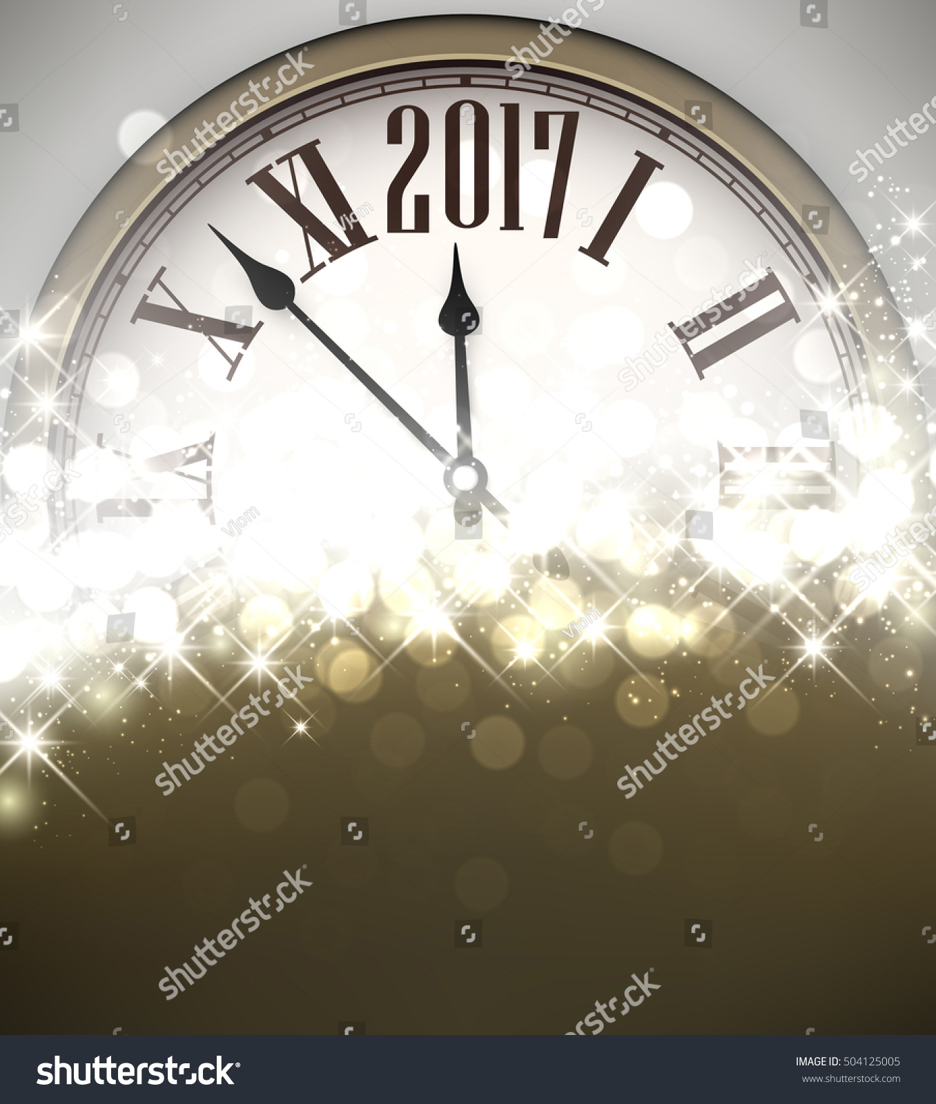 2017 New Year Shining Background With Clock. Vector Illustration. - 504125005 : Shutterstock