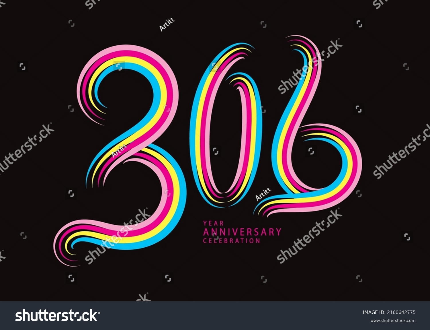 SVG of 306 number design vector, graphic t shirt, 306 years anniversary celebration logotype colorful line,306th birthday logo, Banner template, logo number elements for invitation card, poster, t-shirt. svg
