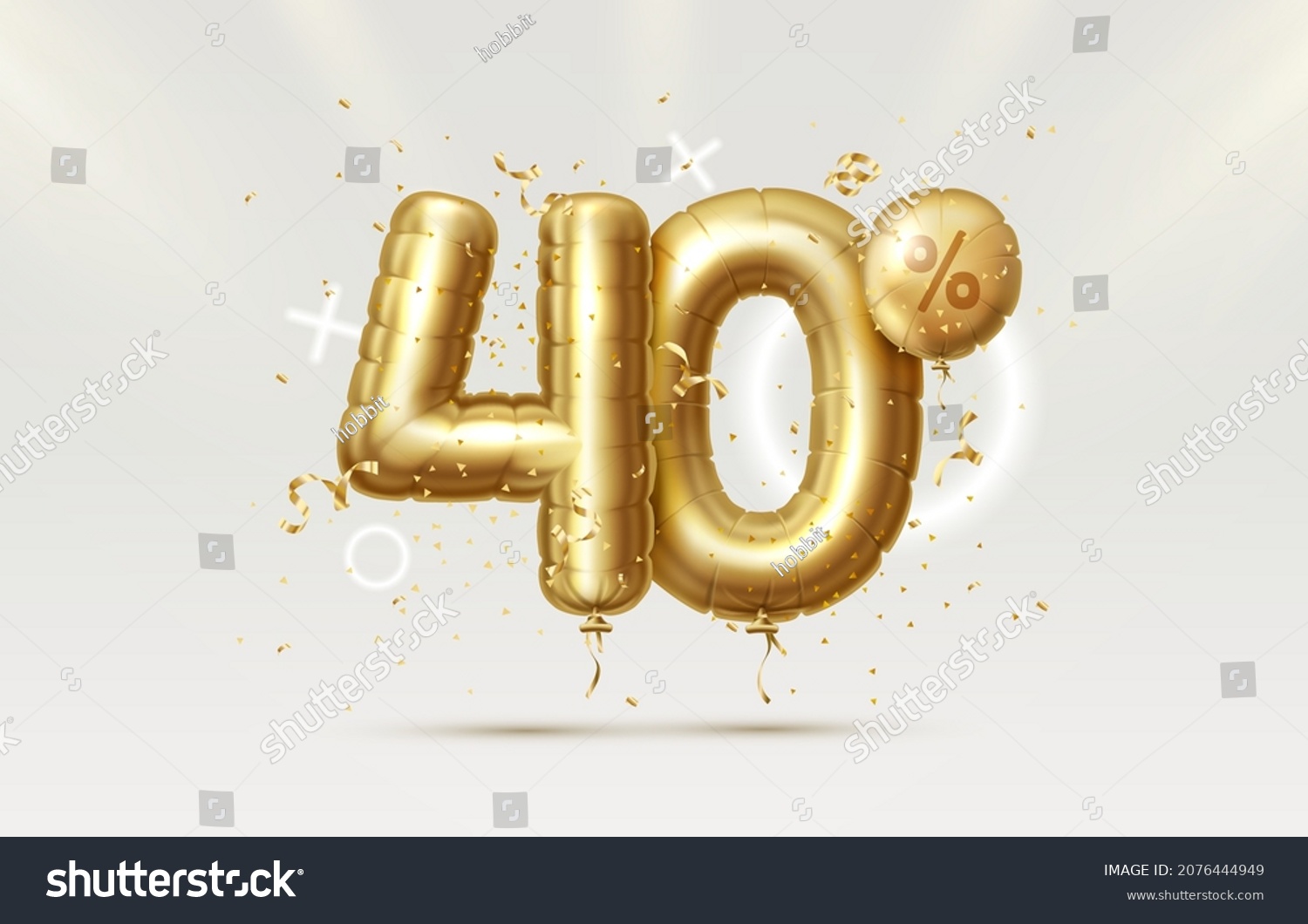 SVG of 40 Off. Discount creative composition. 3d Golden sale symbol with decorative objects, heart shaped balloons, golden confetti, podium and gift box. Sale banner and poster. Vector illustration. svg