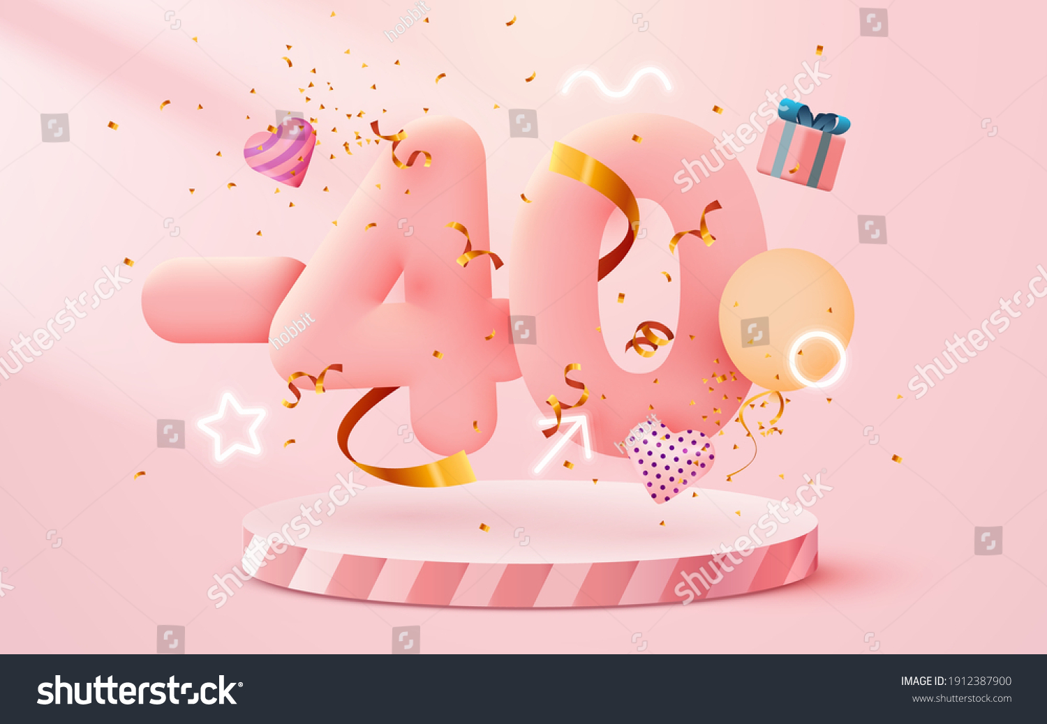 SVG of 40% Off. Discount creative composition. 3d sale symbol with decorative objects, heart shaped balloons, golden confetti, podium and gift box. Sale banner and poster. Vector illustration. svg