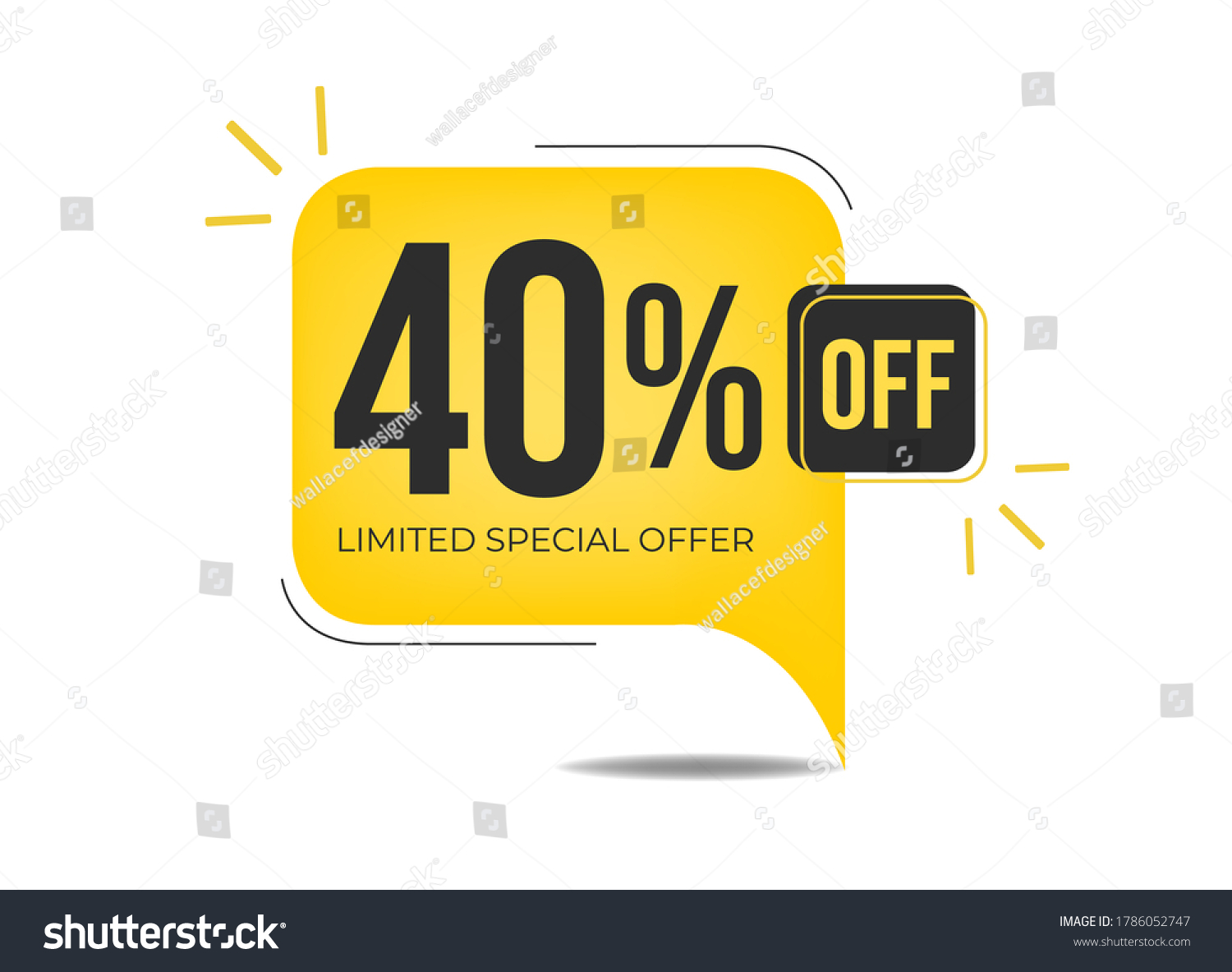SVG of 40% off limited special offer. Banner with forty percent discount on a yellow square balloon. svg