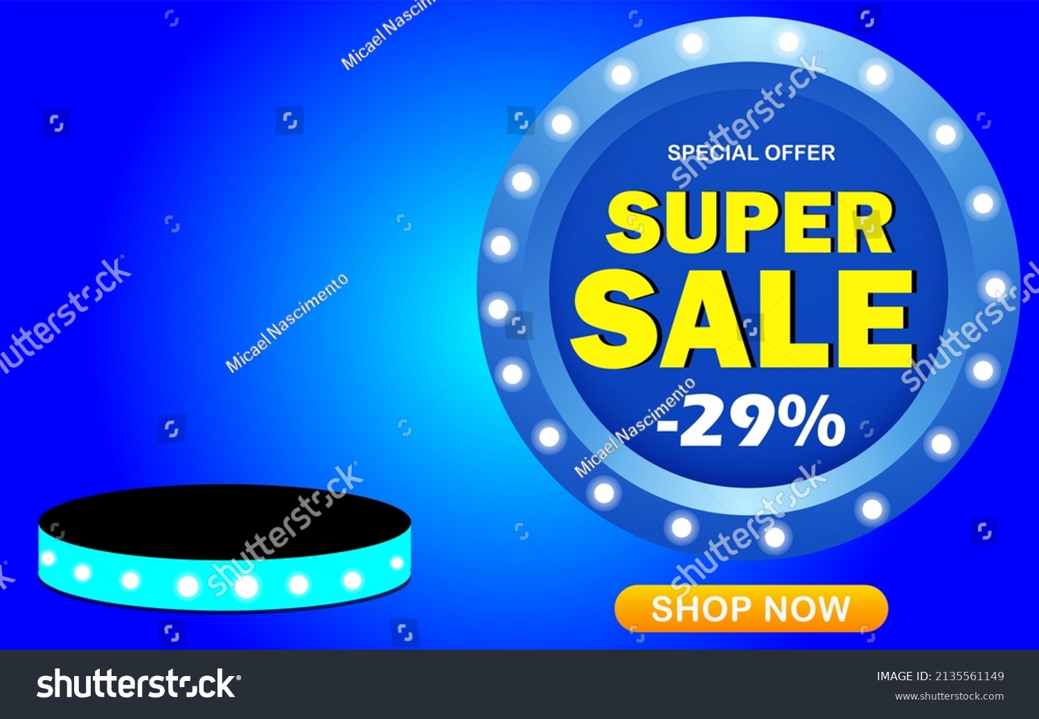 SVG of 29% off. Super sale banner. 29 percent off. Mega sale special offer. Banner for special promotion announcement. Circular blue template with lights around. svg