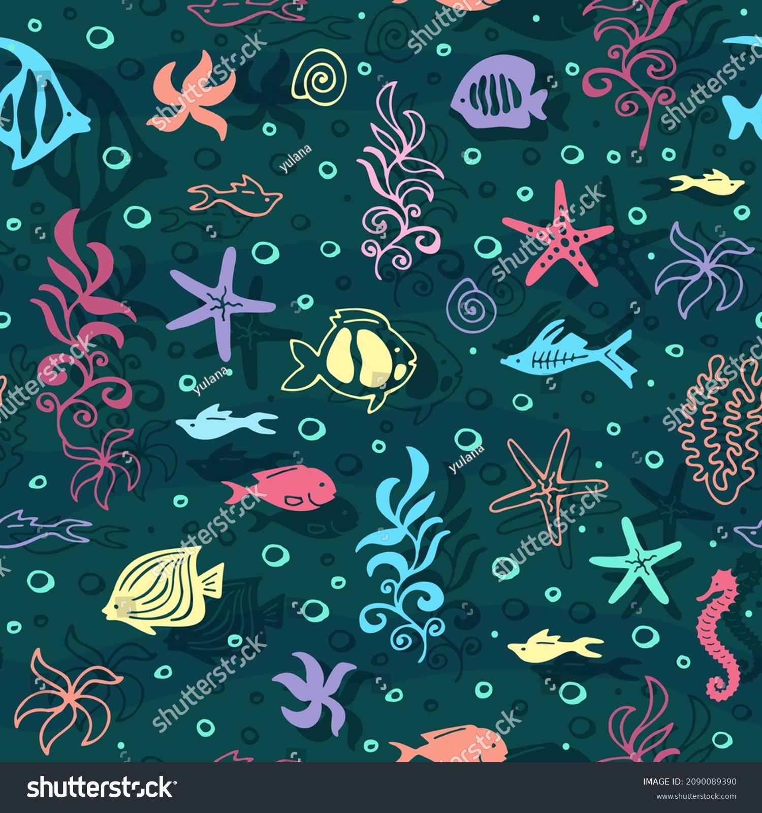 Sea Background Cute Cartoon Fishes Vector Stock Vector (Royalty Free ...