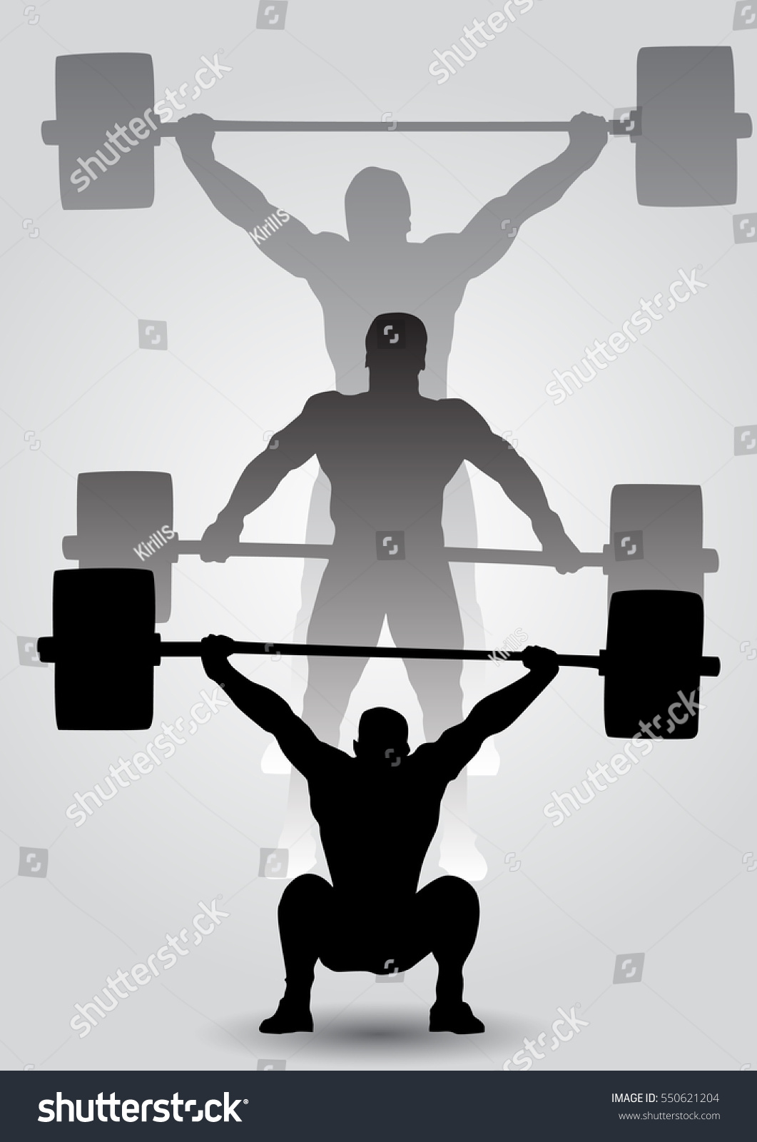 SVG of  Olympic games, Tokyo 2021 Weightlifter is sitting with barbell. Snatch. three silhouettes of athletes doing snatch exercise. weightlifting. svg