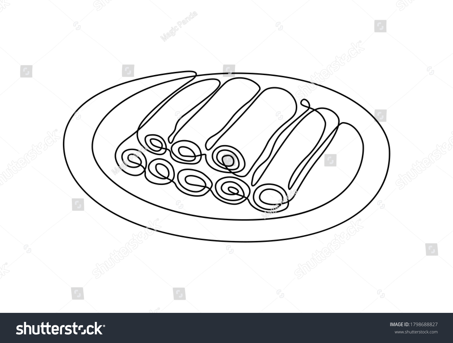 One Line Drawing Chinese Spring Roll Stock Vector (Royalty Free