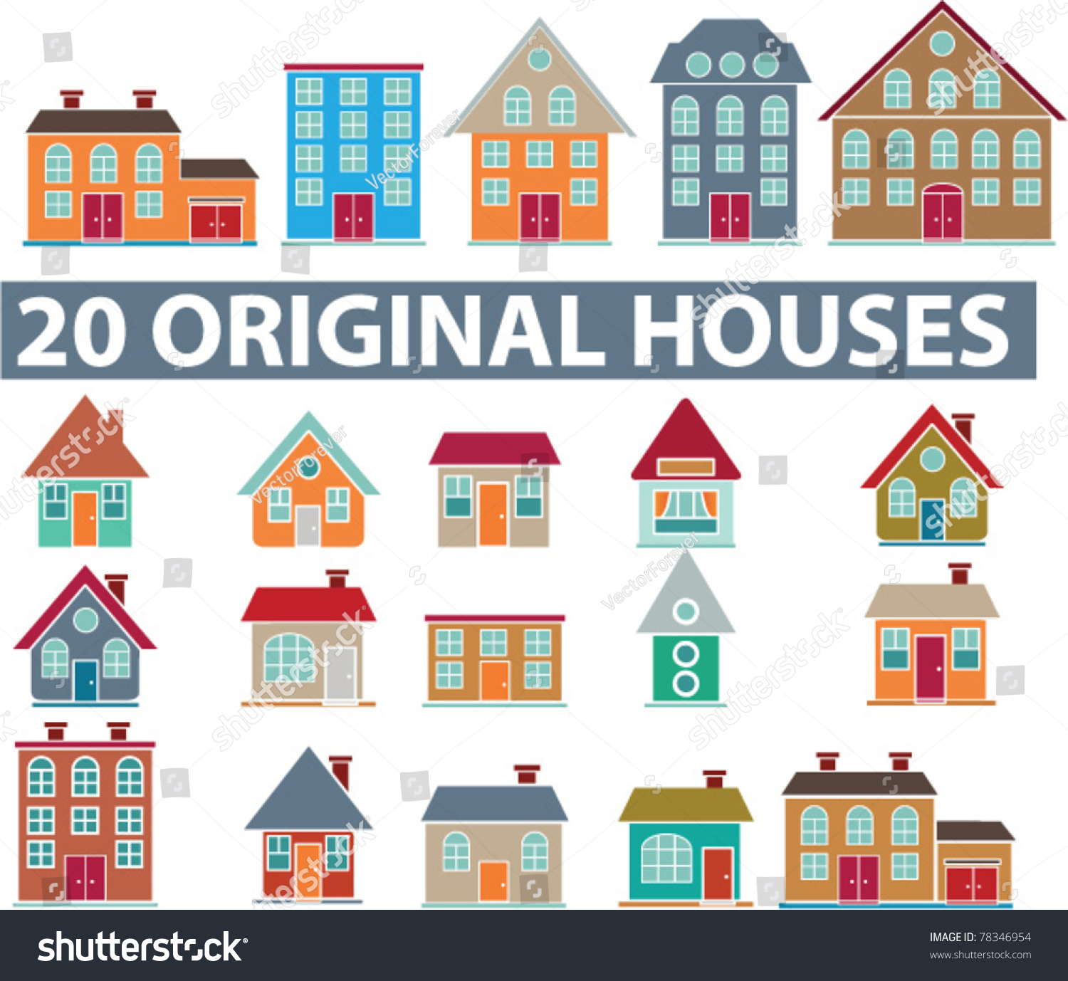 20 Original Houses, Icons, Signs, Vector Illustrations - 78346954 ...