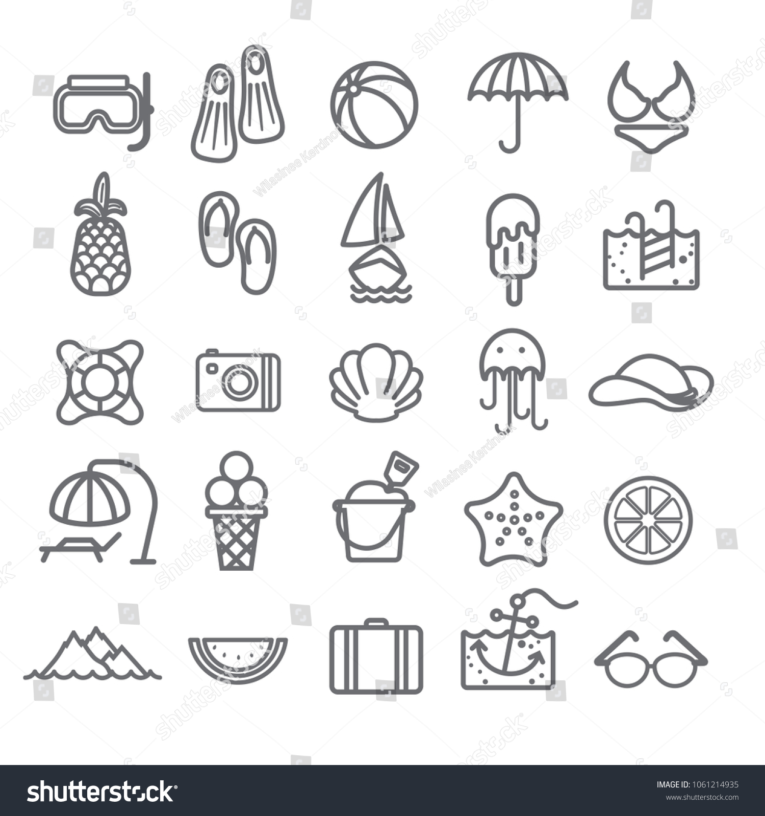 25 Outline Summer Icon Set Design Stock Vector (Royalty Free ...