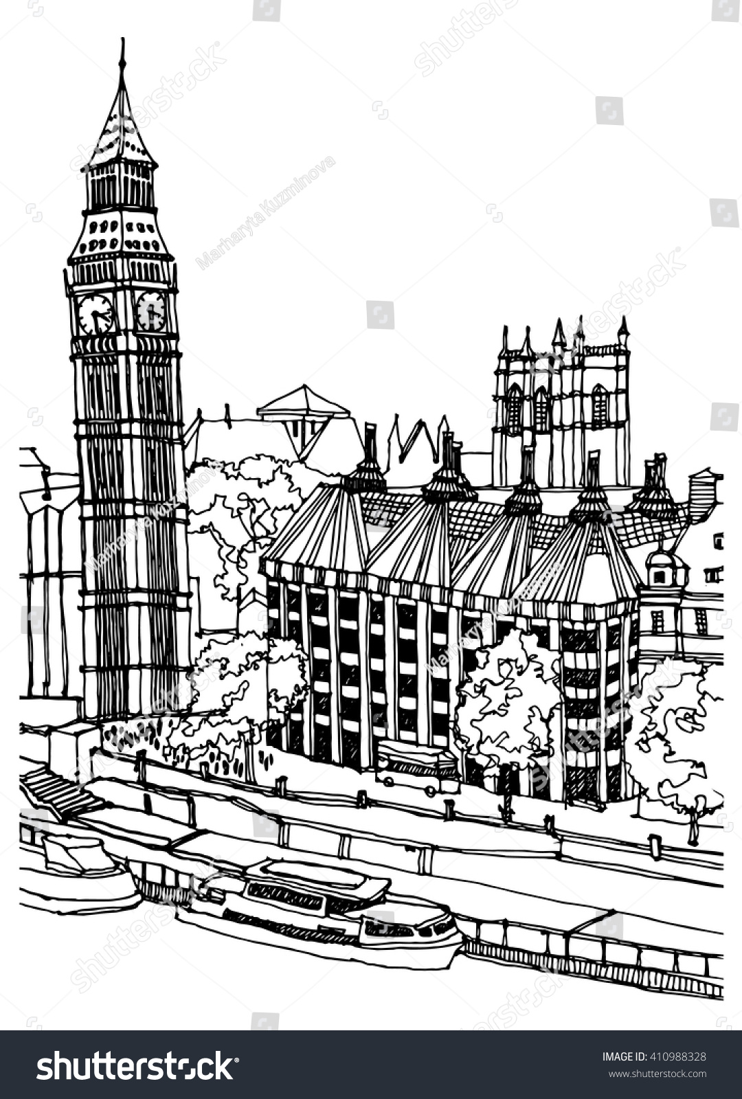 Palace Westminster London Scene Street Illustration Stock Vector ...