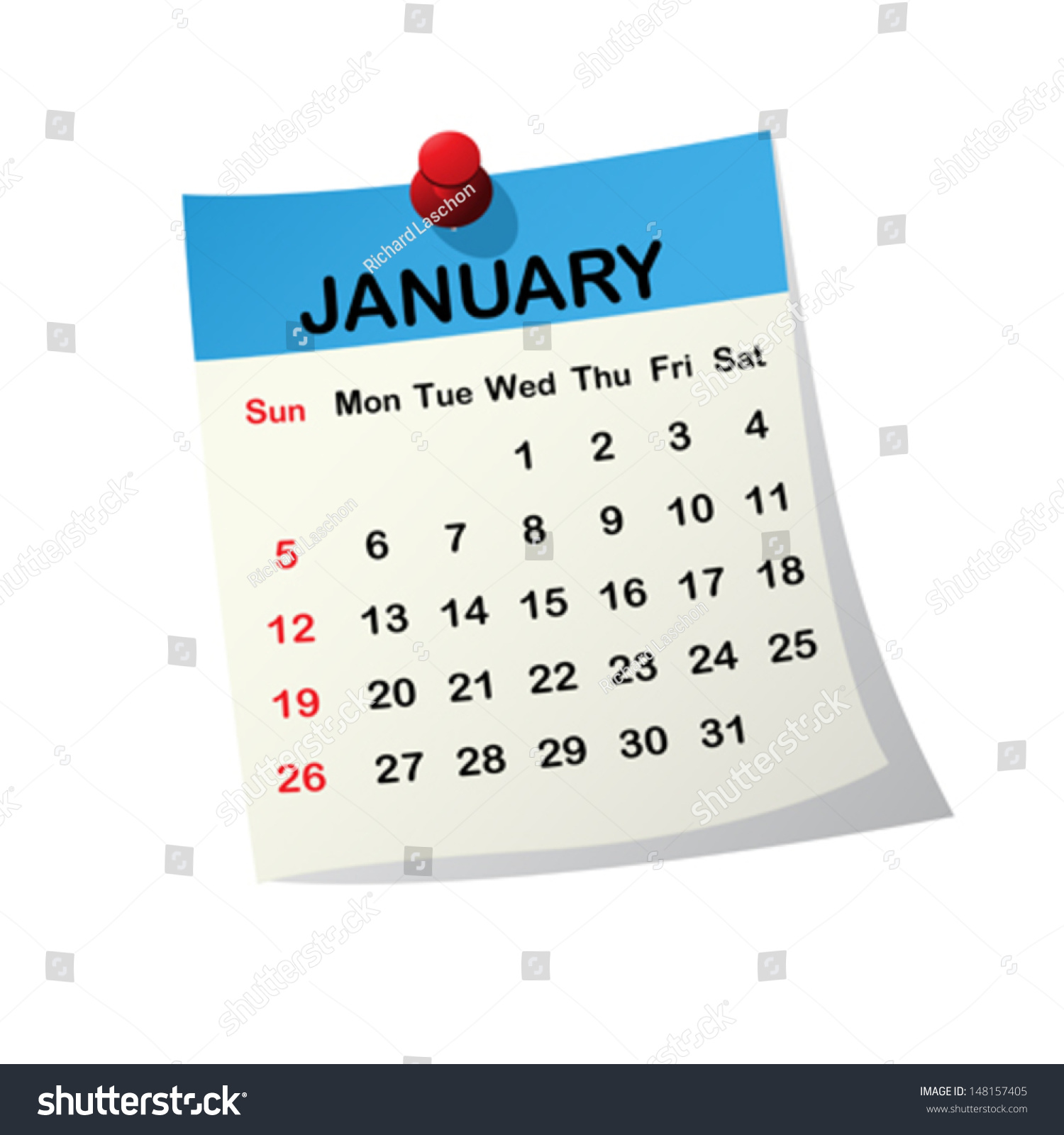 2014 Paper Sheet Calendar January Stock Vector 148157405 - Shutterstock